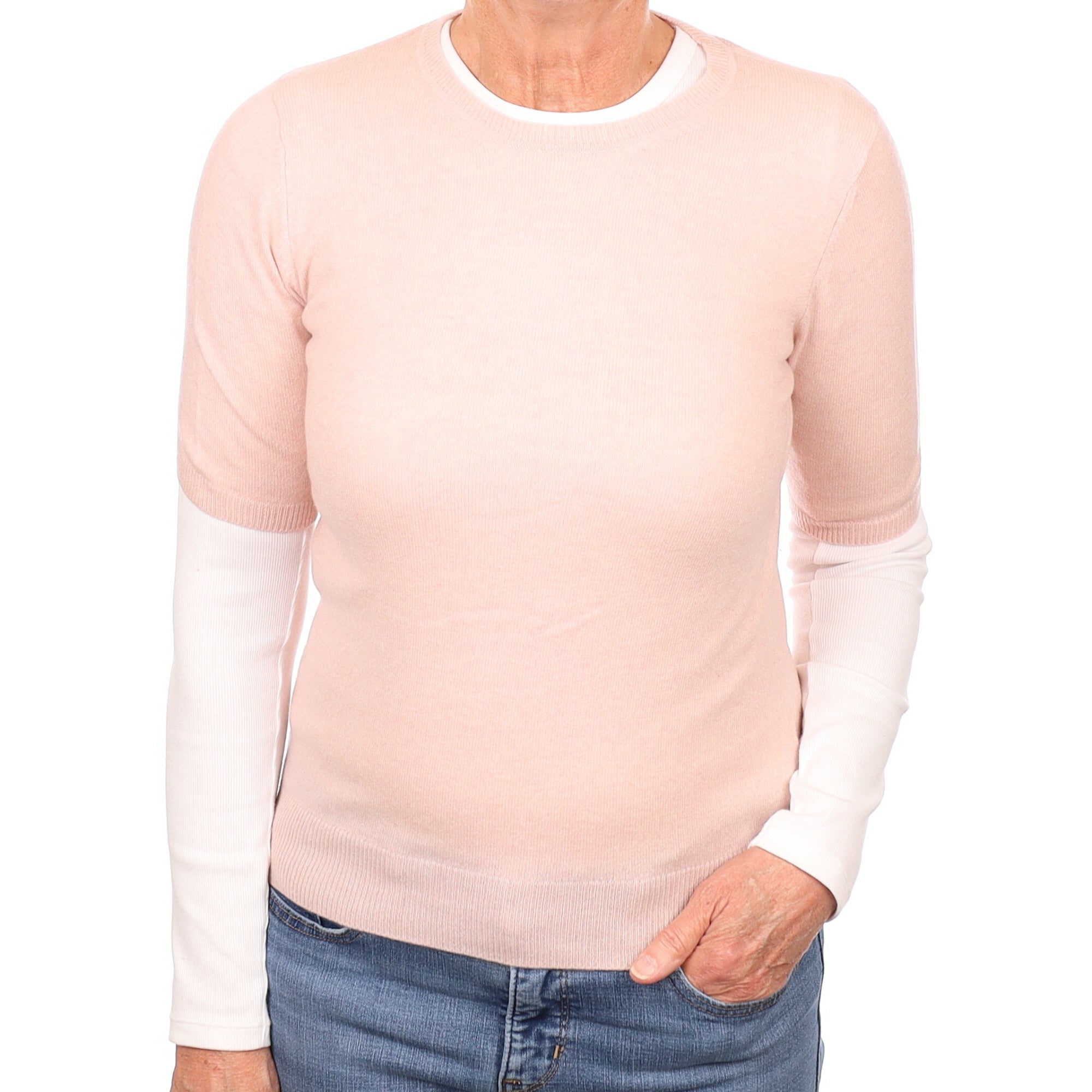 Ice Pink Cashmere Short Sleeve Crew Neck Jumper Medium