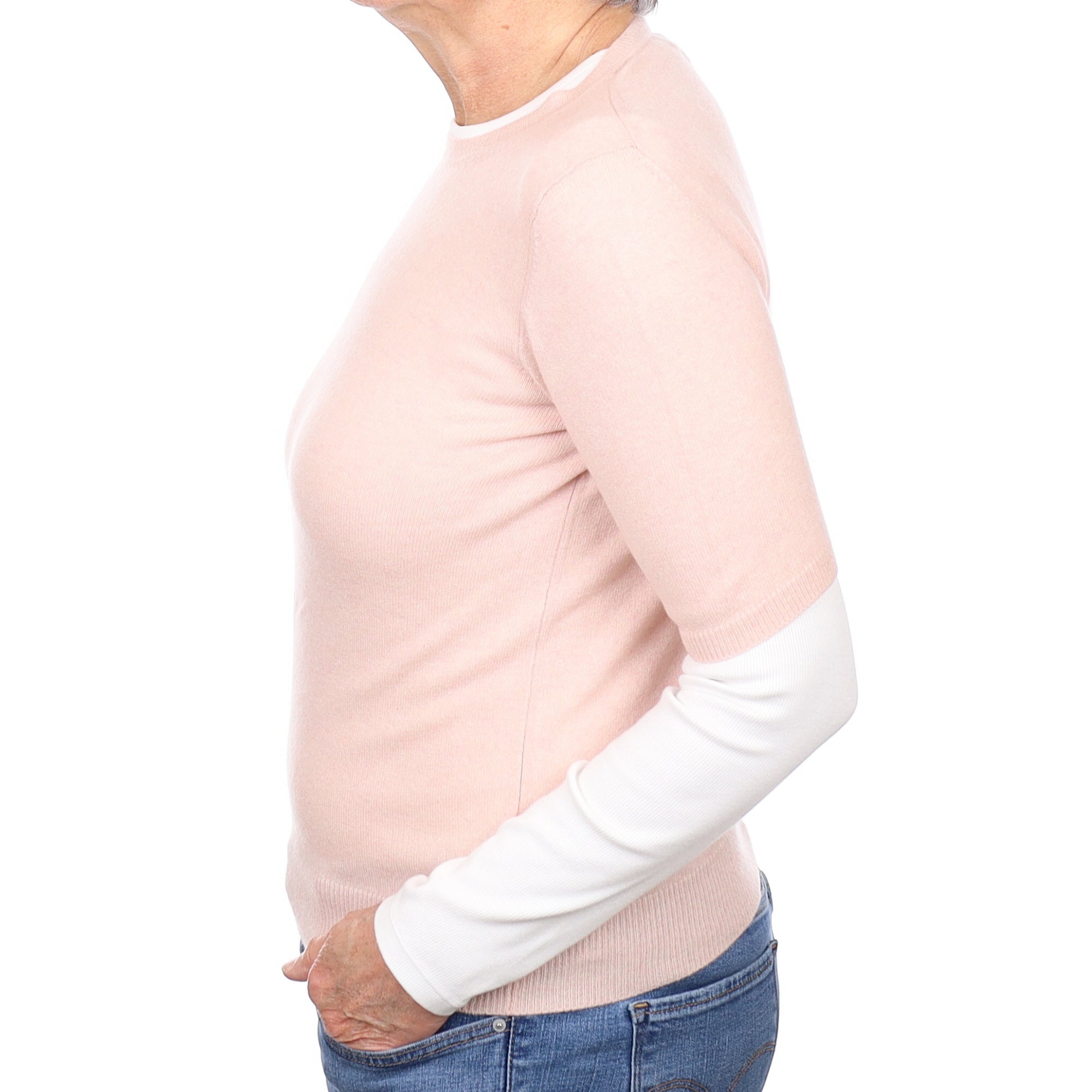 Ice Pink Cashmere Short Sleeve Crew Neck Jumper Medium