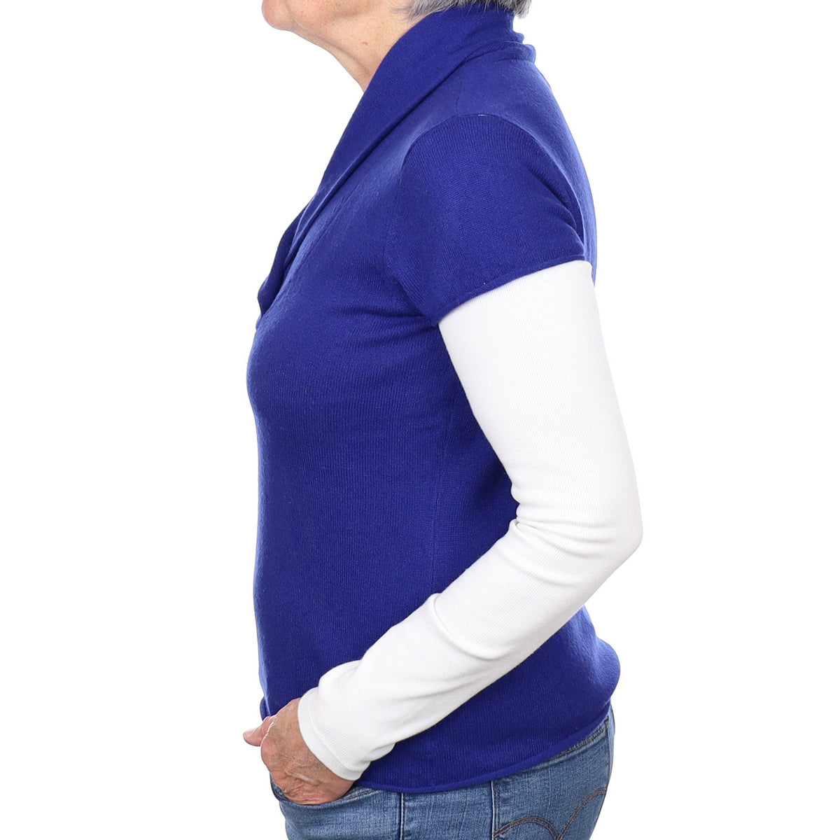 Indigo Blue Cashmere Shawl Collar Short Sleeve Jumper Medium