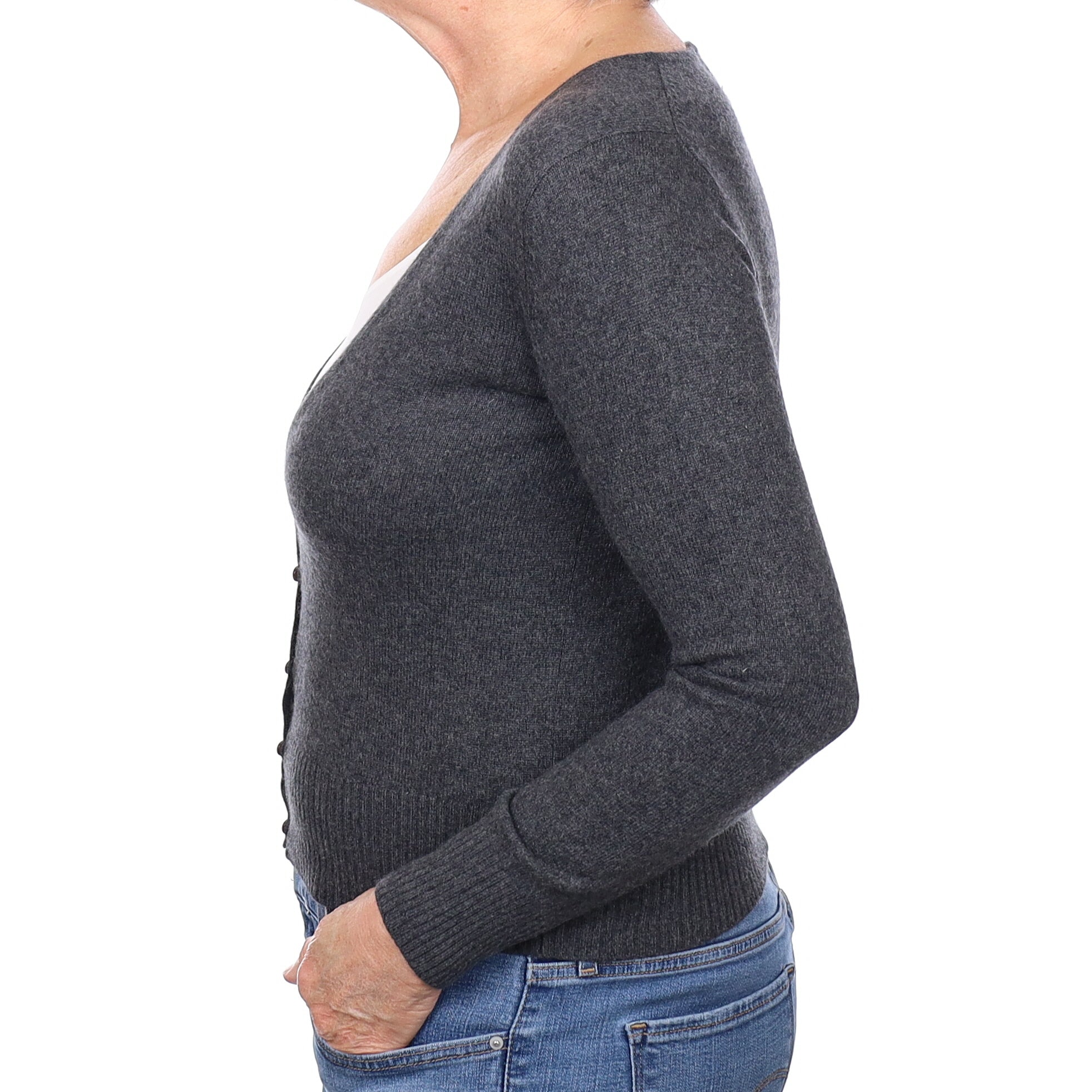 Charcoal Grey Cashmere V Neck Cardigan Medium