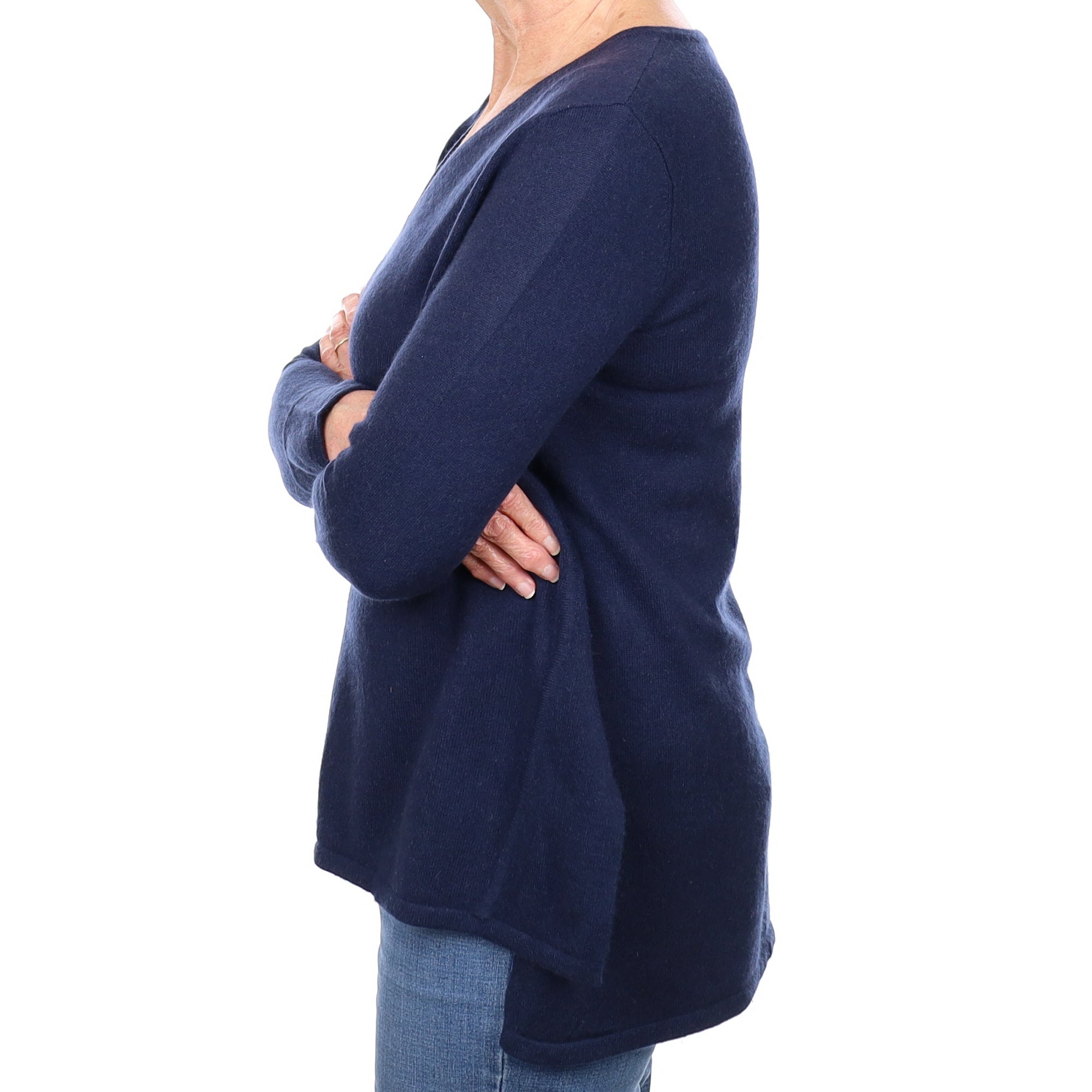 Navy Cashmere V Neck Tunic Jumper Medium