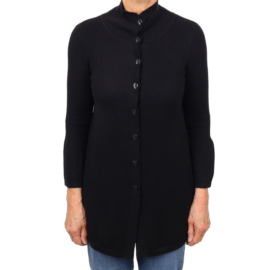 Black Longline Cashmere Turtle Neck Cardigan Medium