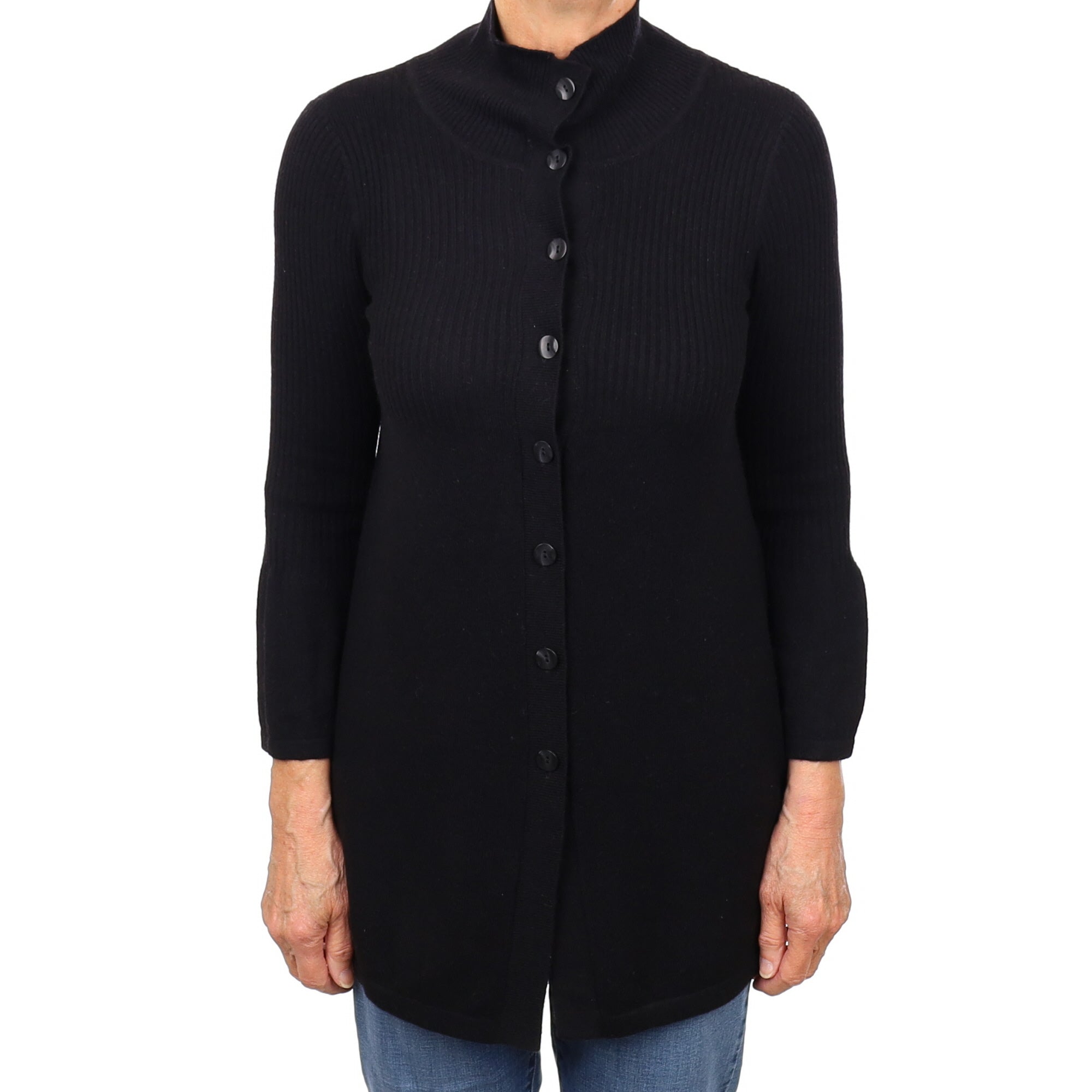 Black Longline Cashmere Turtle Neck Cardigan Medium