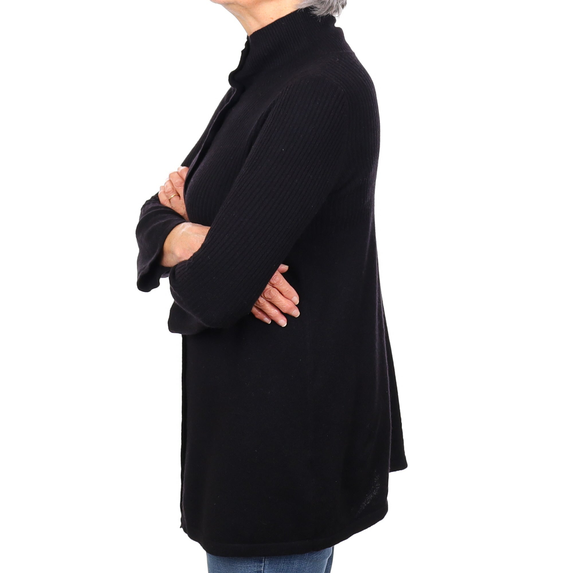 Black Longline Cashmere Turtle Neck Cardigan Medium