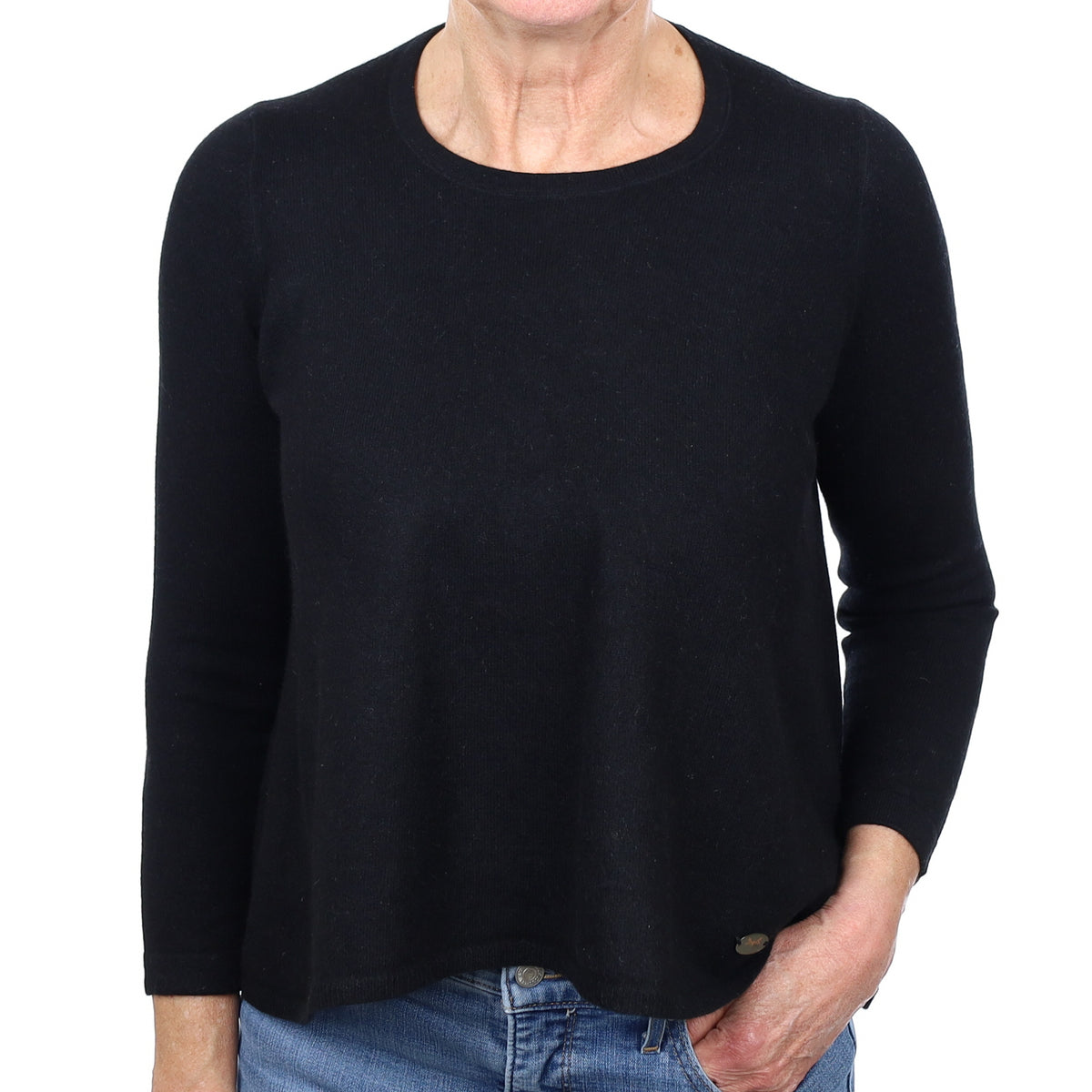 Black A-Line Cashmere Crew Neck Jumper Medium