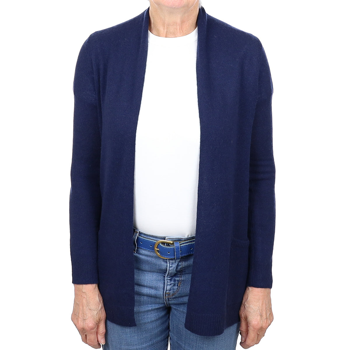 Navy Edge to Edge Cashmere Cardigan with Pockets Medium