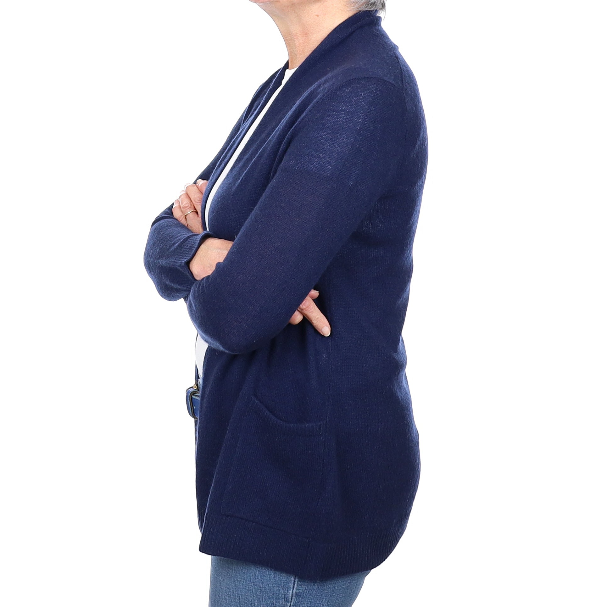 Navy Edge to Edge Cashmere Cardigan with Pockets Medium
