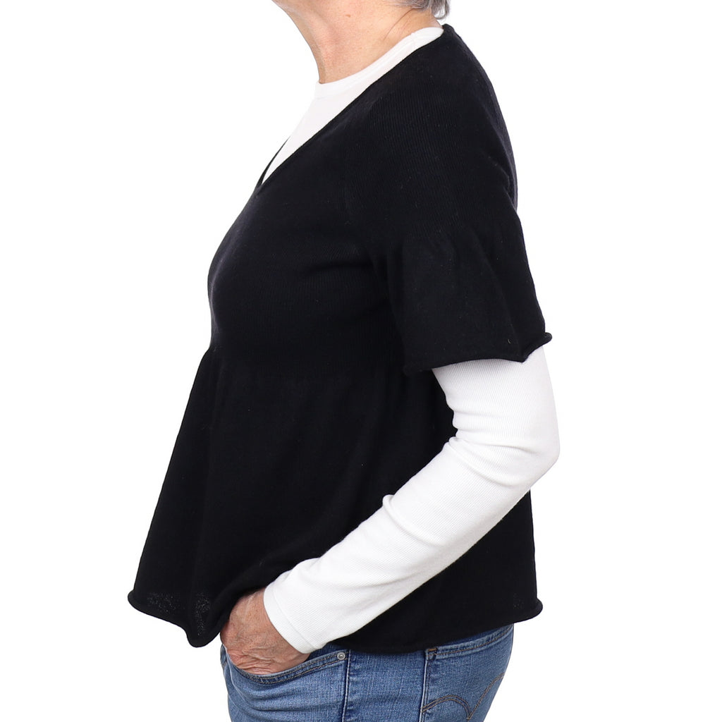 Black Empire Line Cashmere Short Sleeve V Neck Jumper Medium