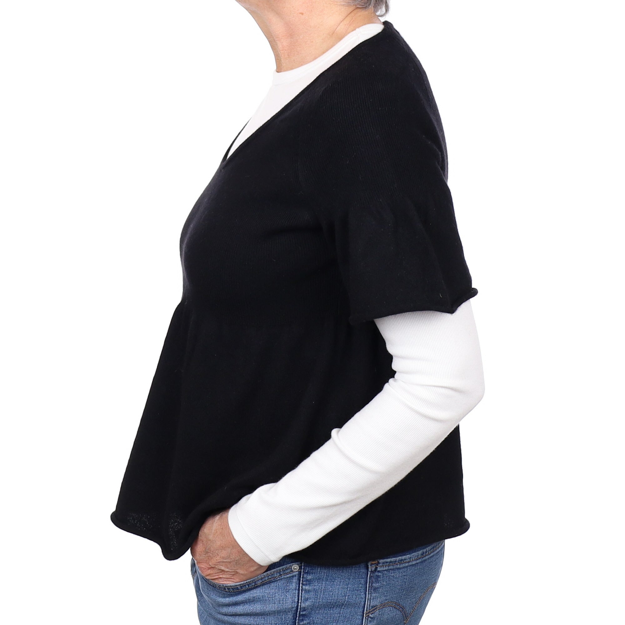 Black Empire Line Cashmere Short Sleeve V Neck Jumper Medium