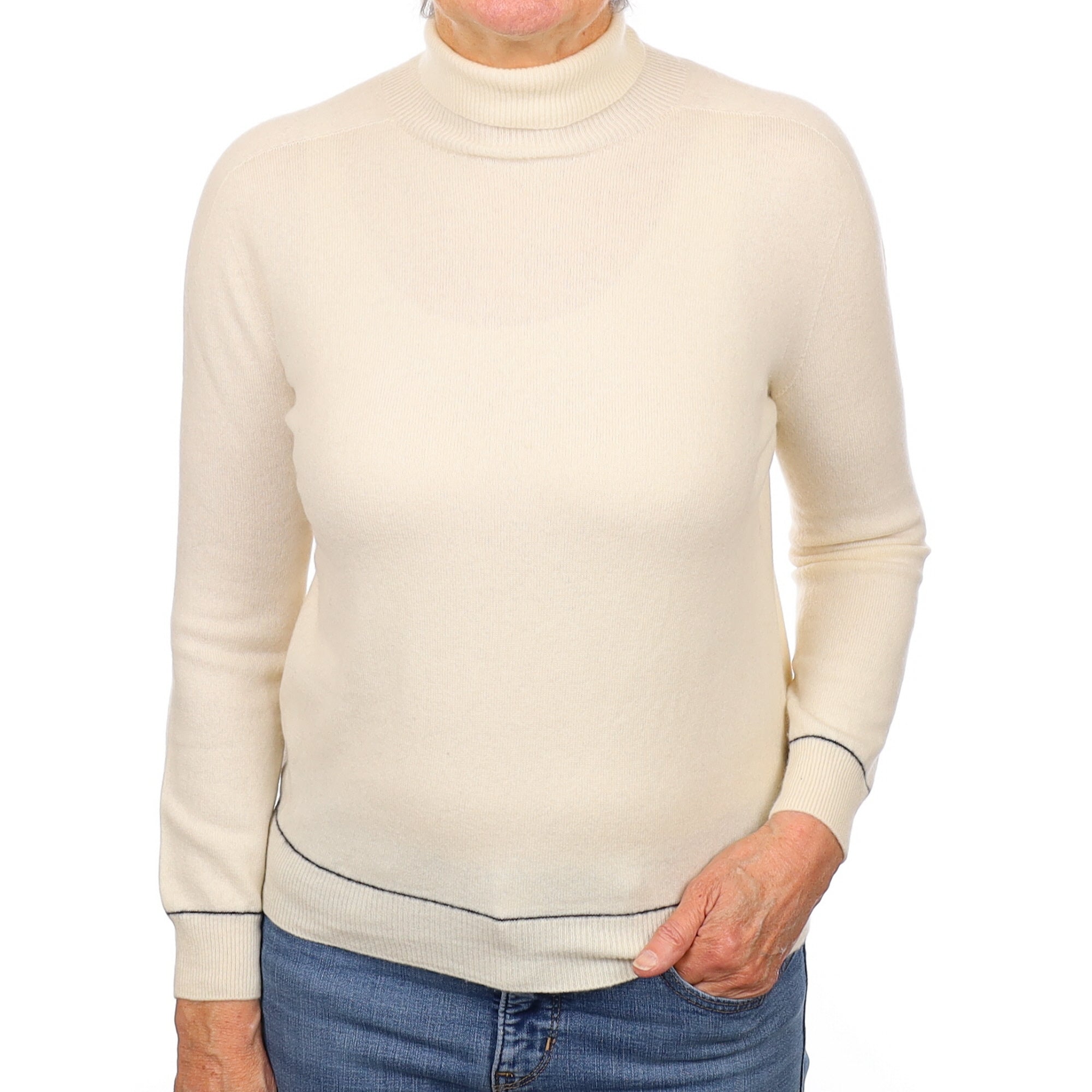 Vanilla Cream Cashmere Polo Neck Jumper Medium