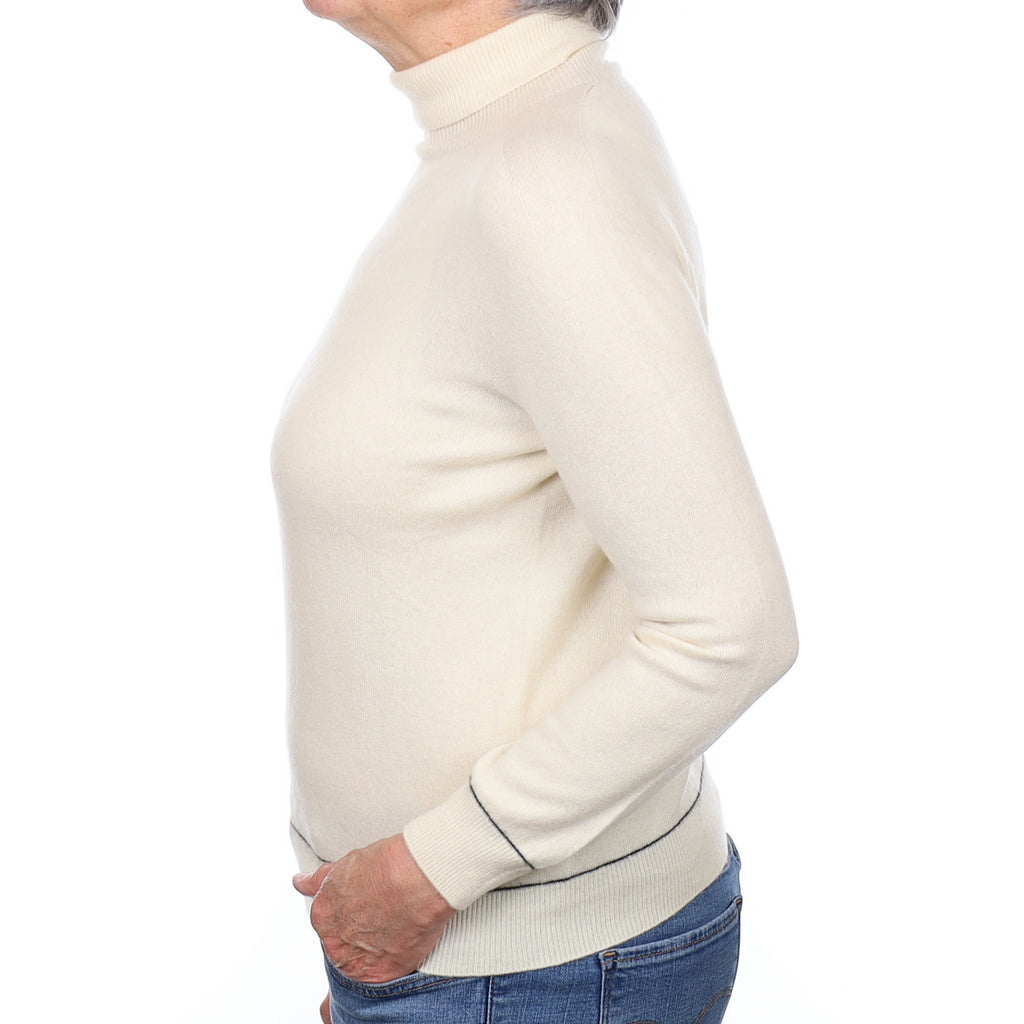Vanilla Cream Cashmere Polo Neck Jumper Medium