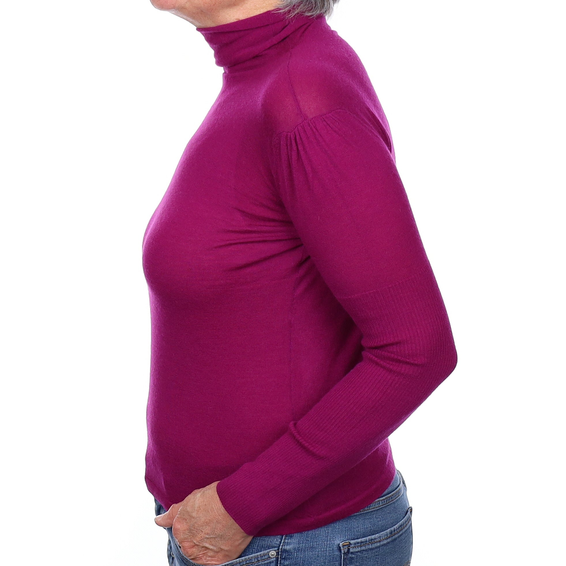 Brand New Magenta Fine Knit Cashmere Polo Neck Jumper Medium