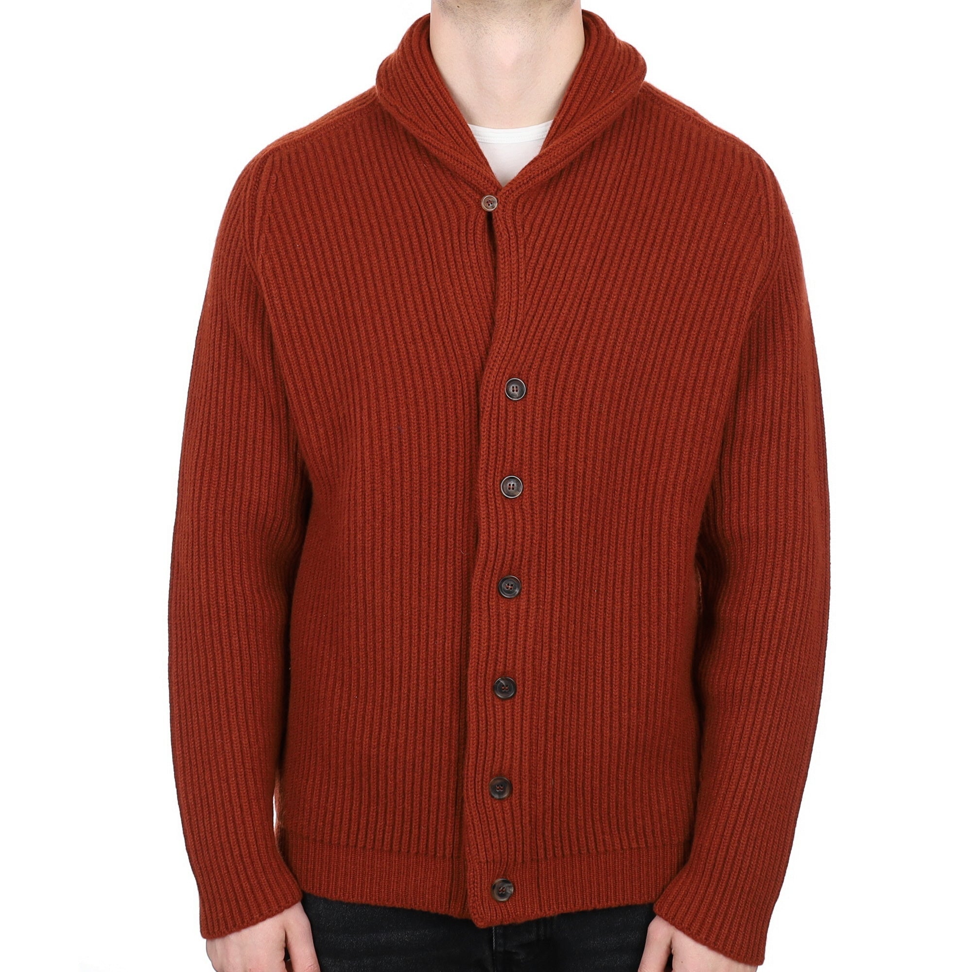 Men’s Begg & Co Scottish Rust Ribbed Shawl Collar Cardigan XL