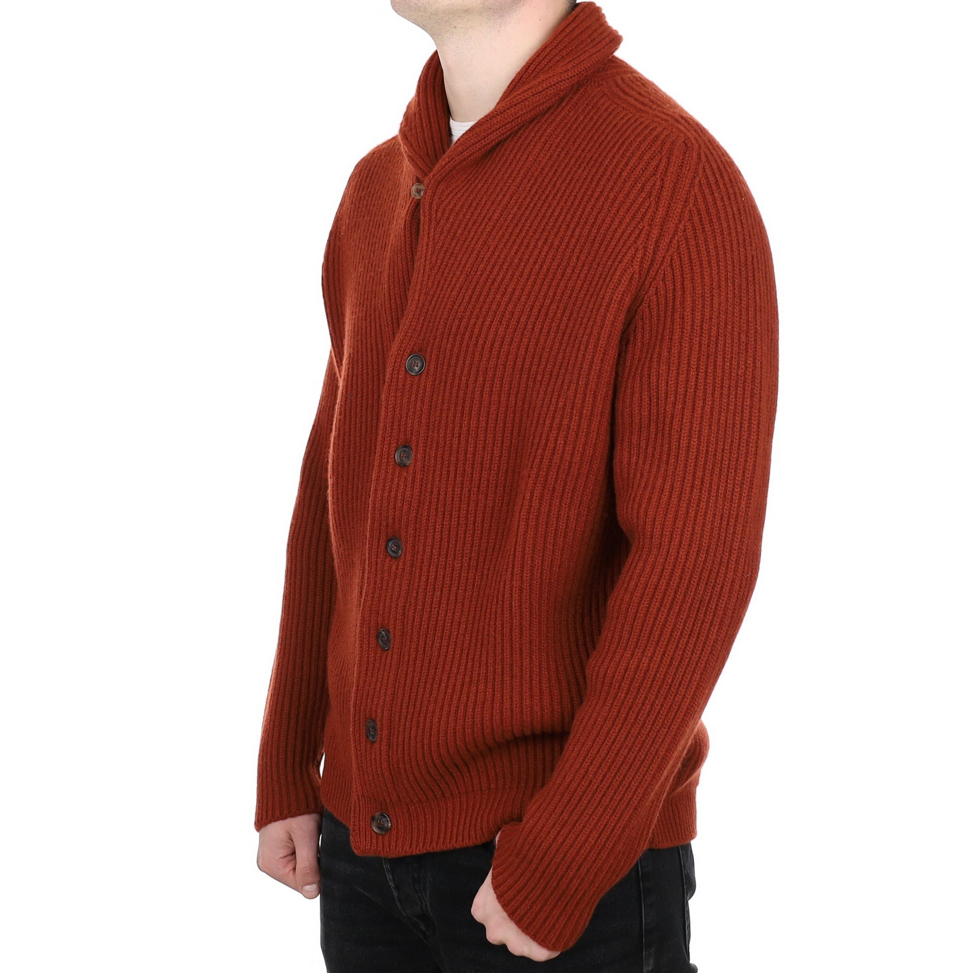 Men’s Begg & Co Scottish Rust Ribbed Shawl Collar Cardigan XL