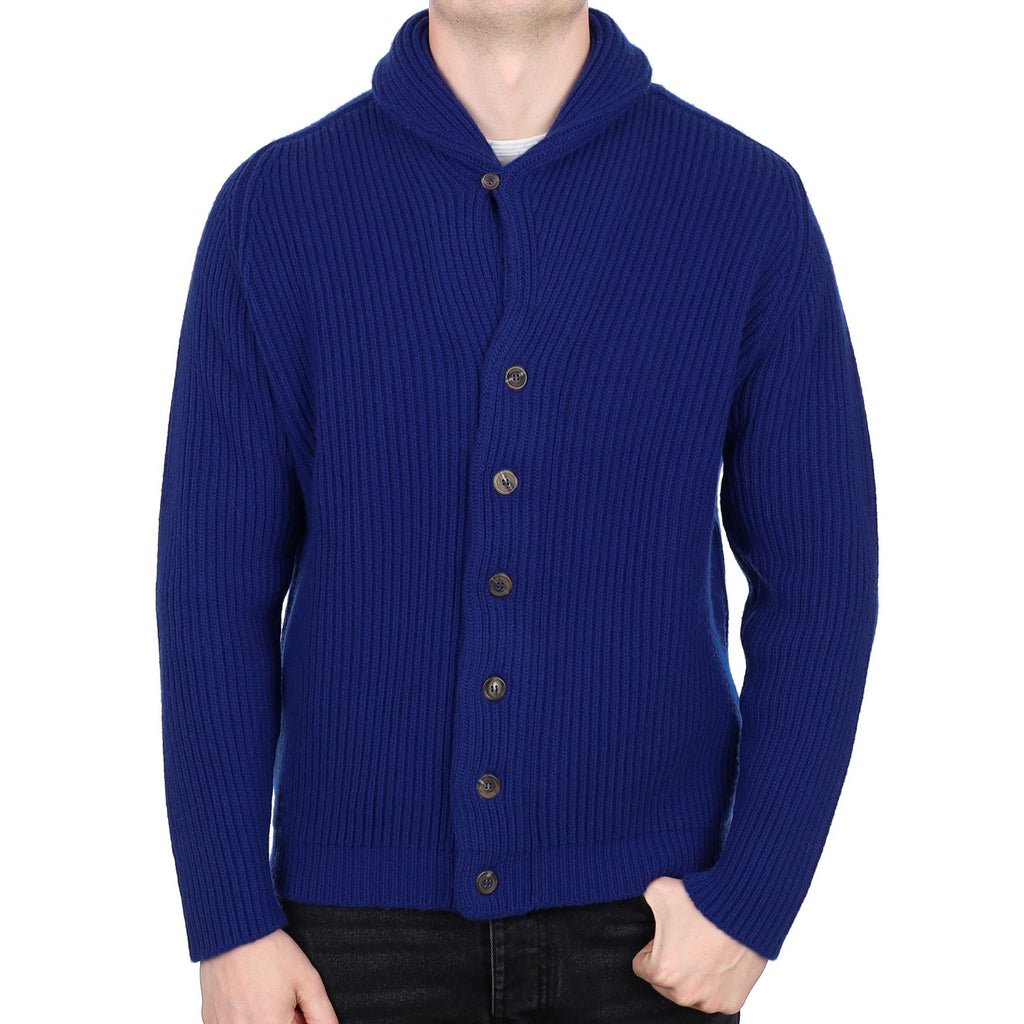 Men’s Alex Begg Scottish Admiral Blue Ribbed Shawl Collar Cardigan XL