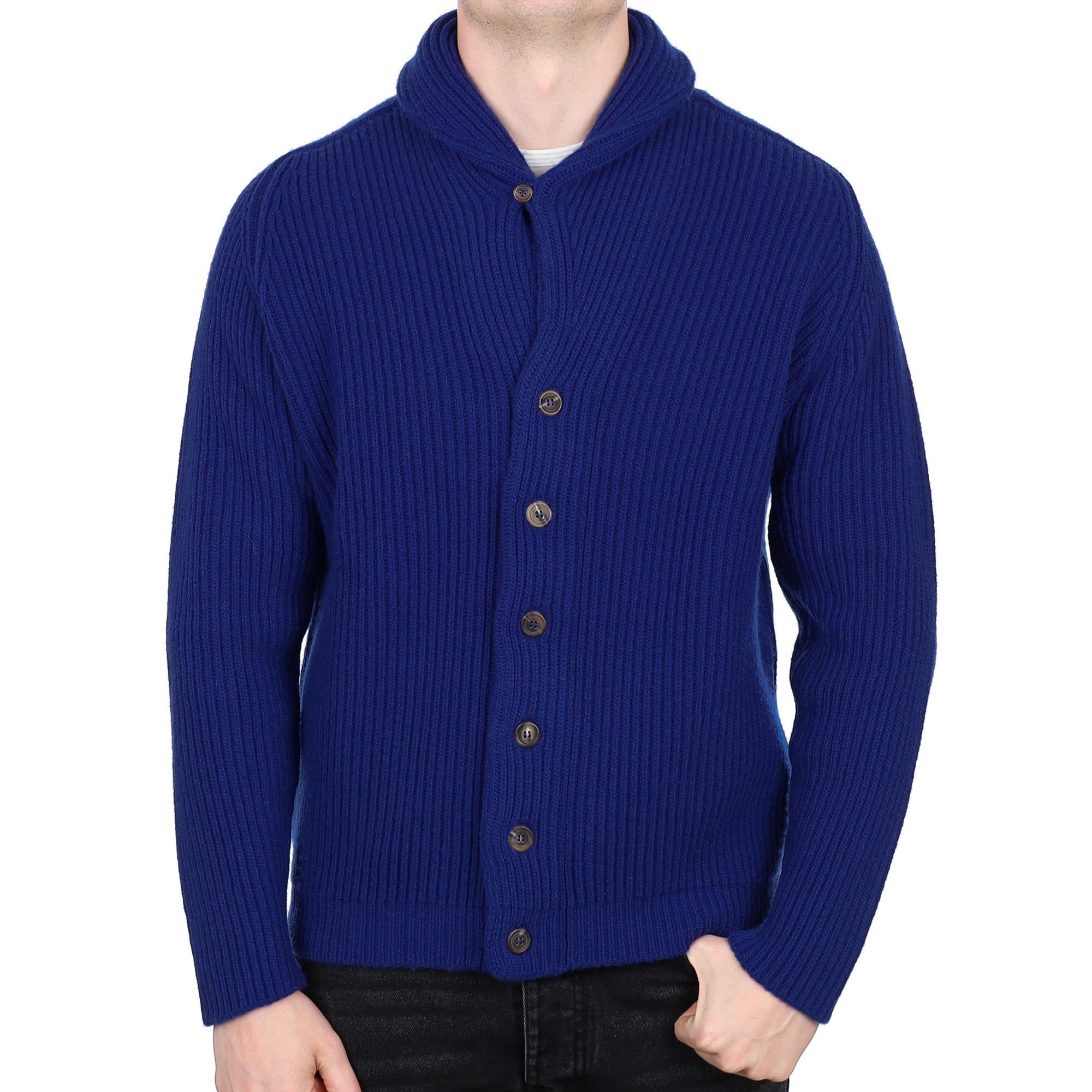 Men’s Alex Begg Scottish Admiral Blue Ribbed Shawl Collar Cardigan XL