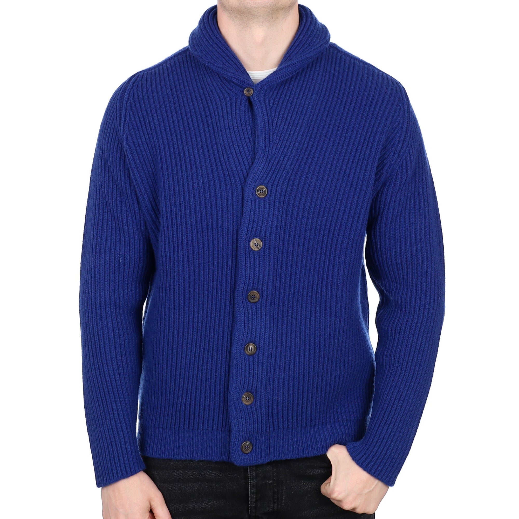 Men’s Begg & Co Scottish Admiral Blue Ribbed Shawl Collar Cardigan XL