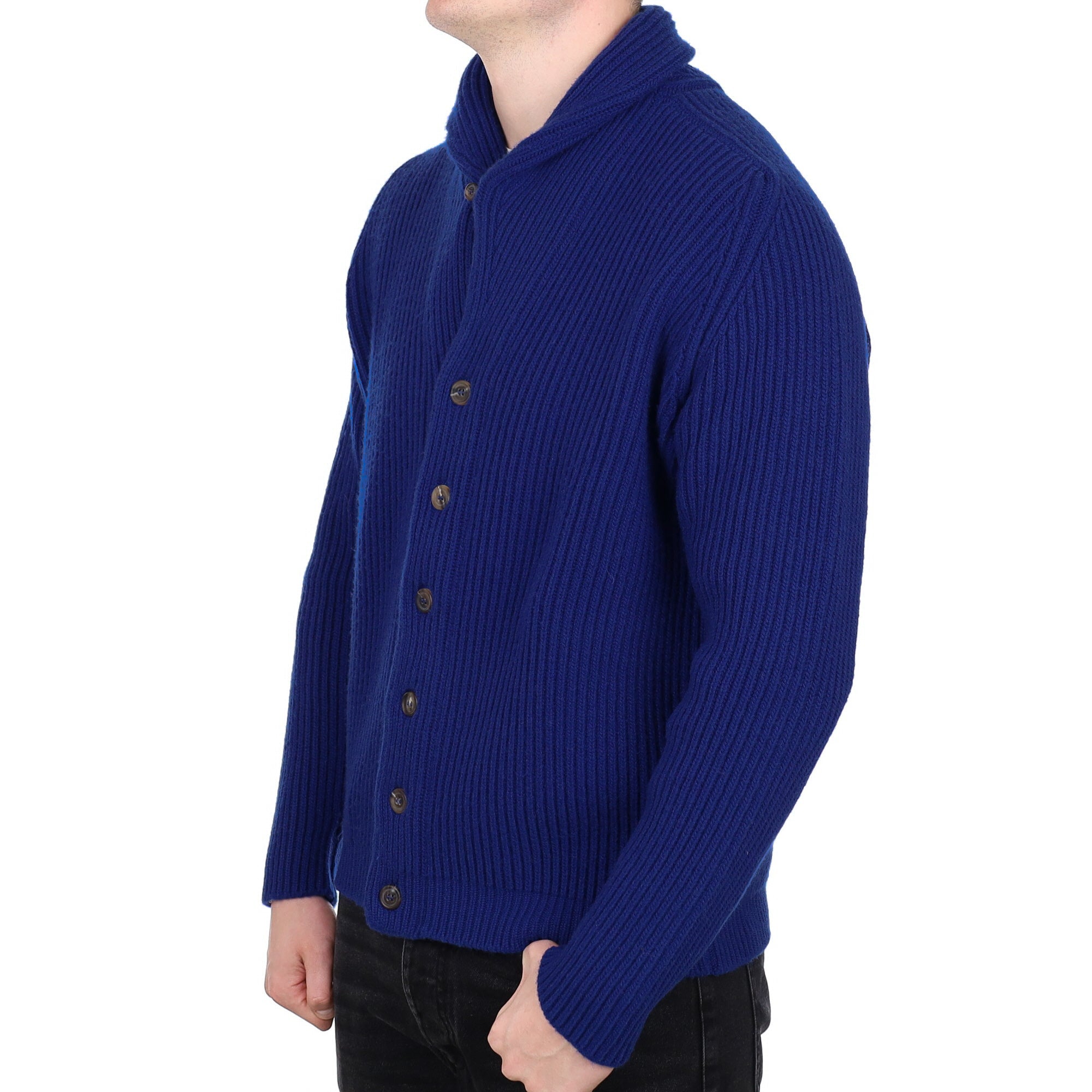 Men’s Alex Begg Scottish Admiral Blue Ribbed Shawl Collar Cardigan XL