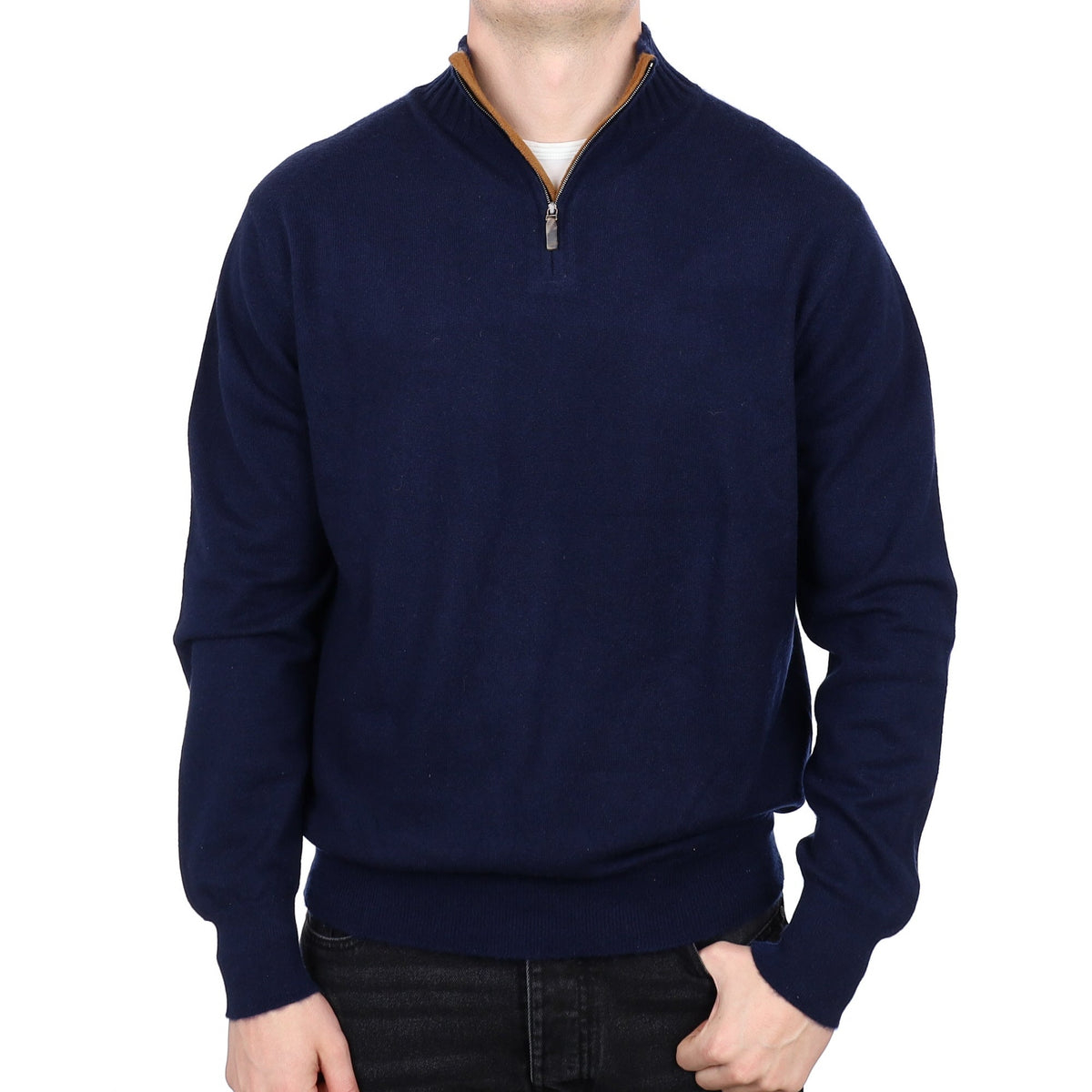 Men's William & Son Scottish Navy Cashmere Quarter Zip Jumper XXL