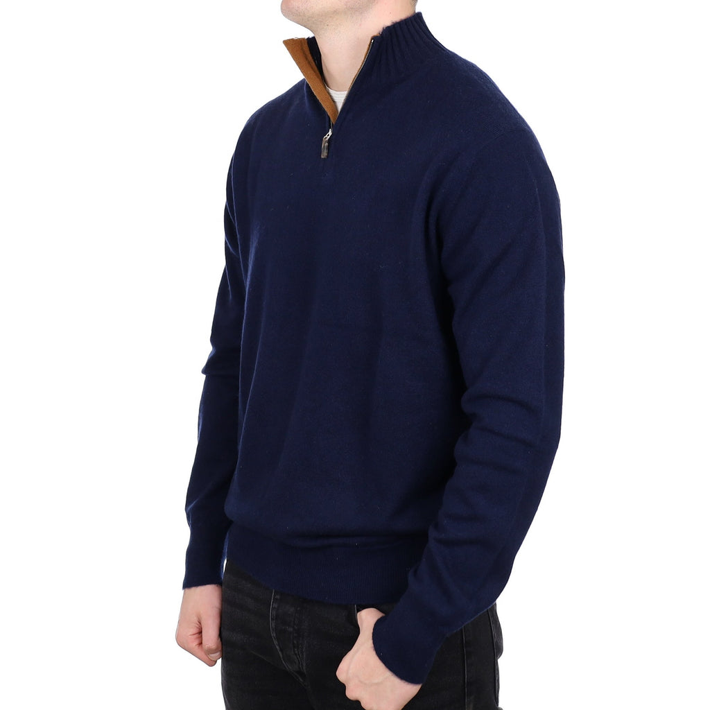 Men's William & Son Scottish Navy Cashmere Quarter Zip Jumper XXL