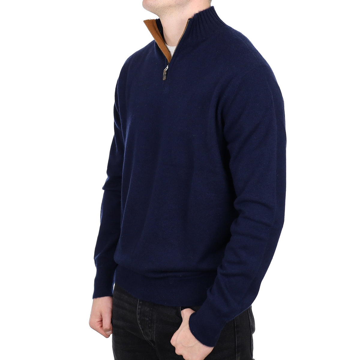 Men's William & Son Scottish Navy Cashmere Quarter Zip Jumper XXL
