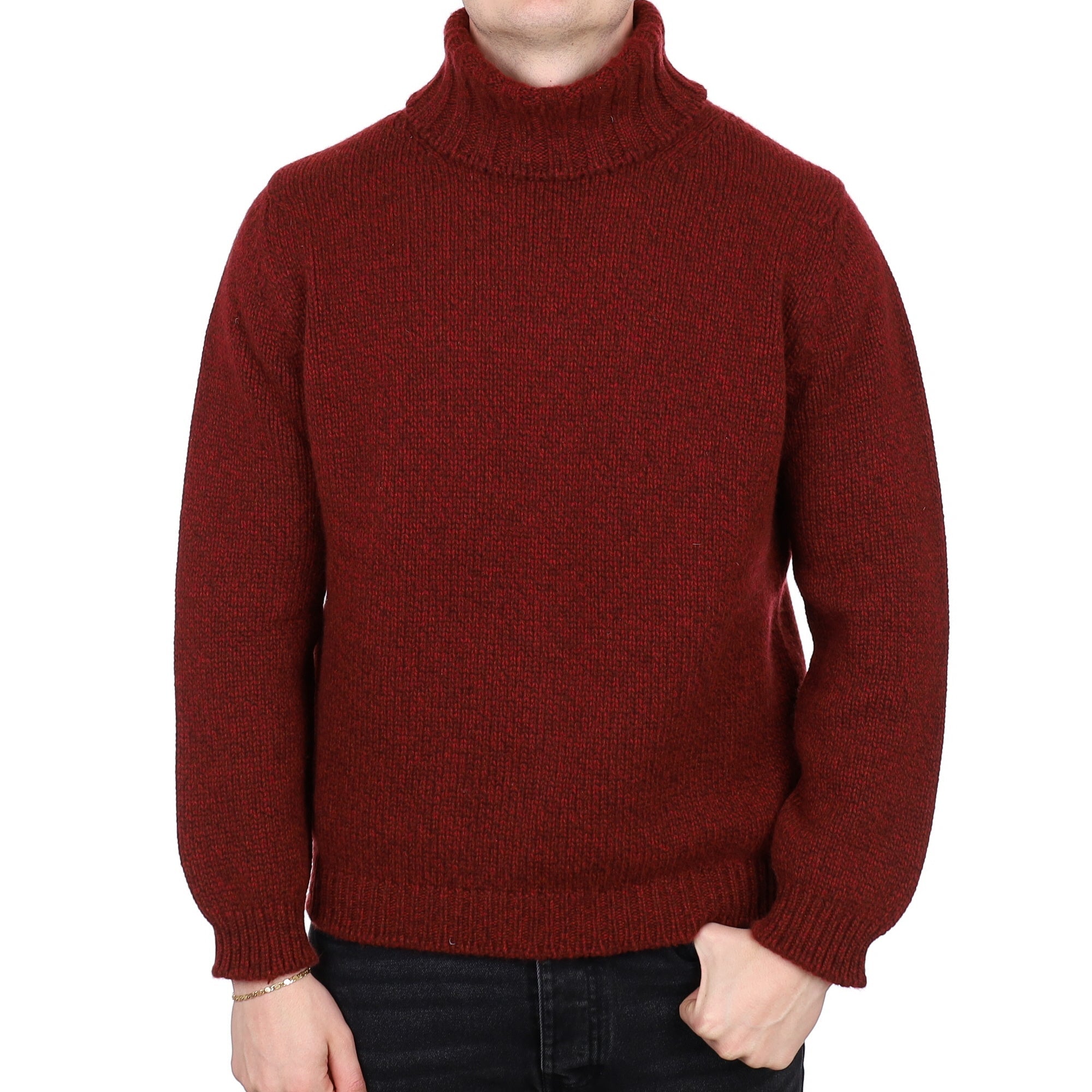 Men's Begg & Co Scottish Chunky Knit Red Marl Cashmere Polo Neck Jumper XL