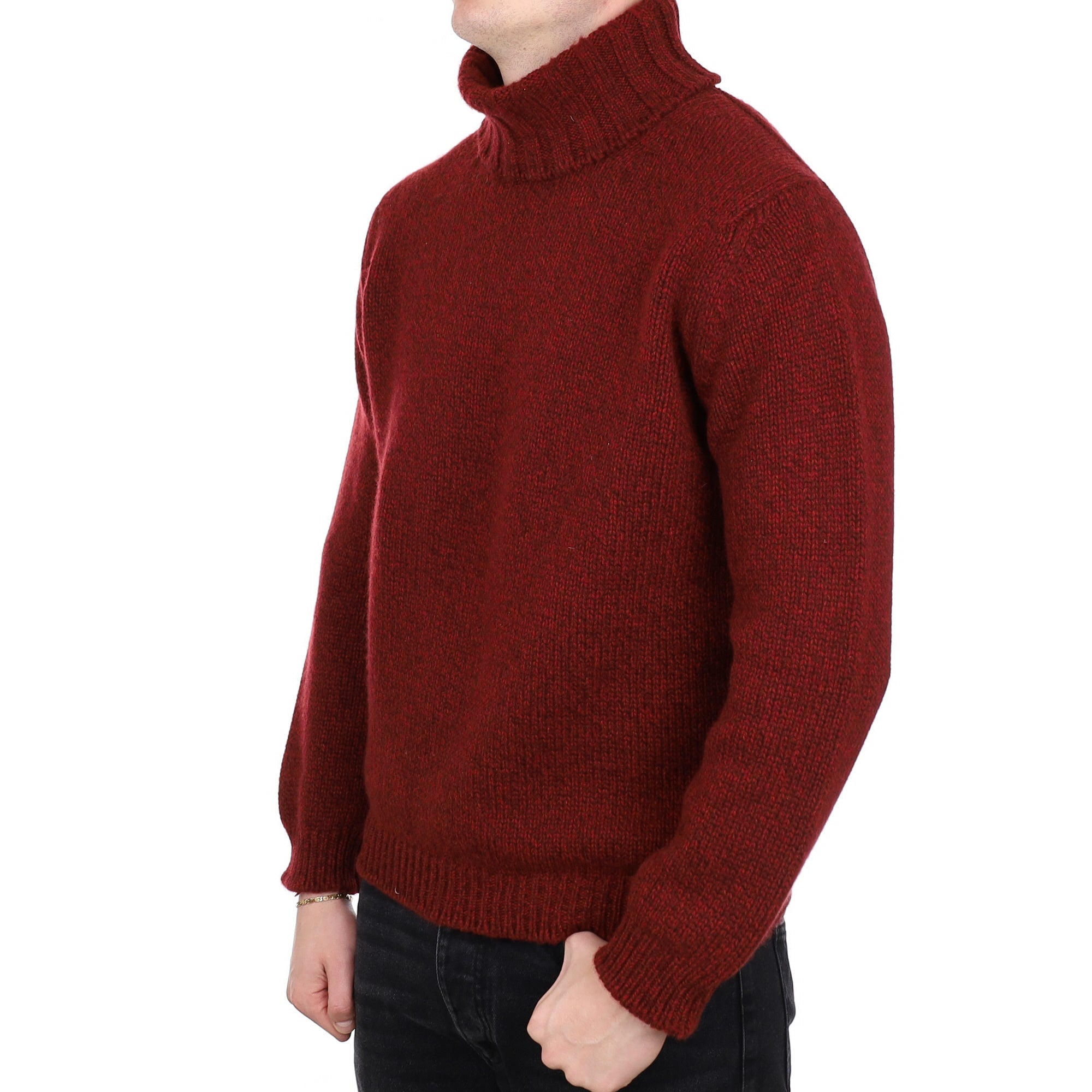 Men's Begg & Co Scottish Chunky Knit Red Marl Cashmere Polo Neck Jumper XL