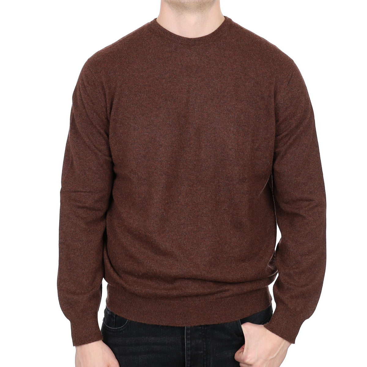 Men's Scottish Chestnut Brown Cashmere Crew Neck Jumper XL