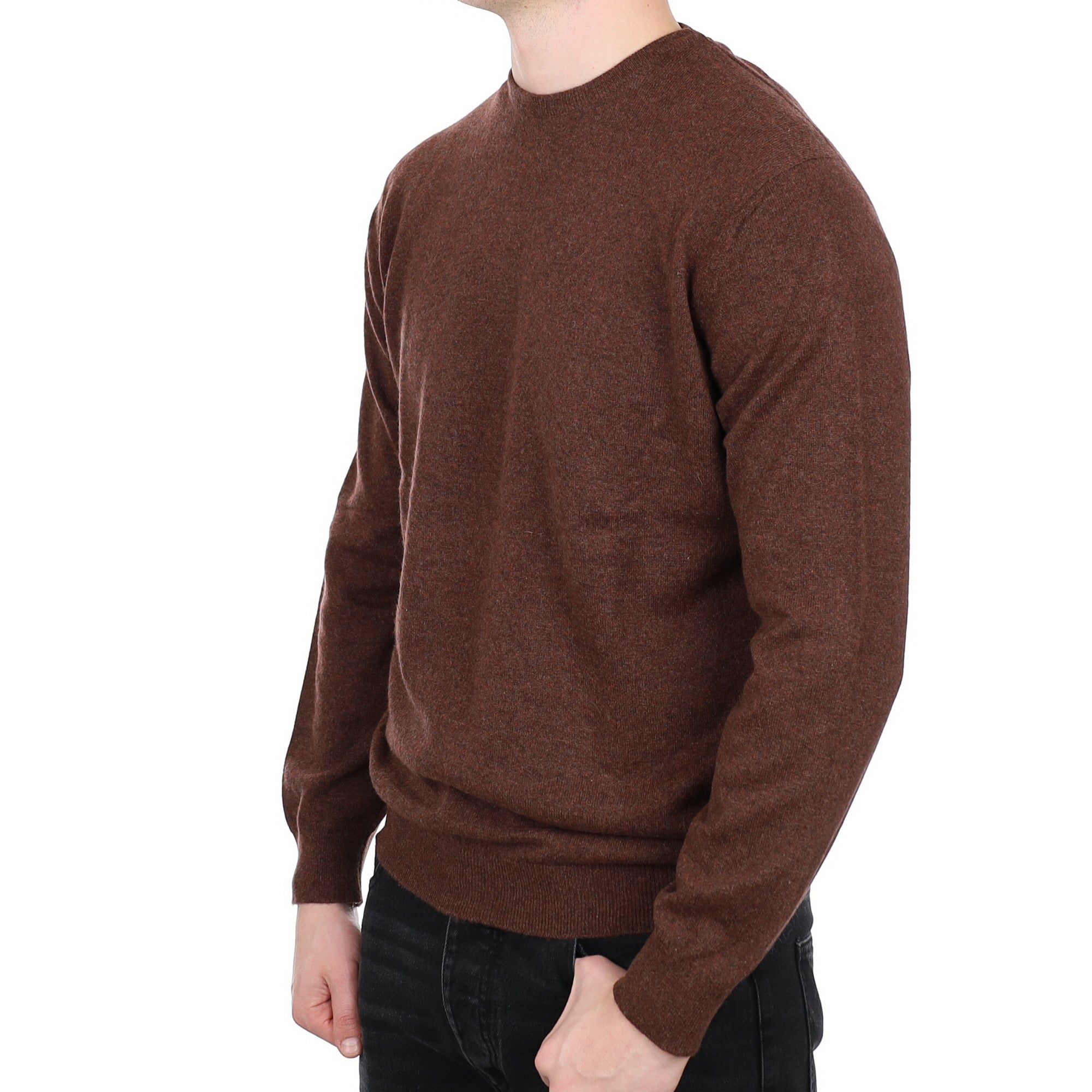 Men's Scottish Chestnut Brown Cashmere Crew Neck Jumper XL