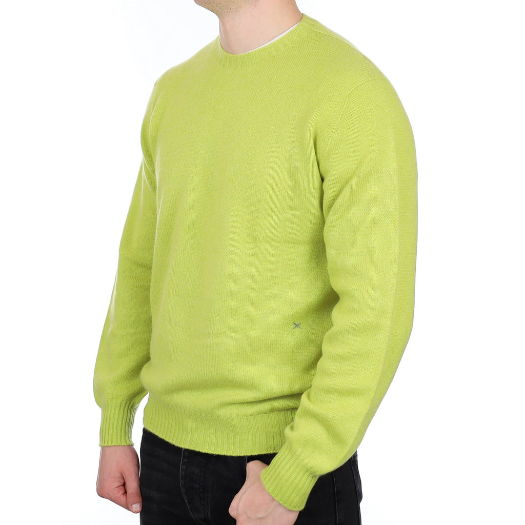 Men's Alex Begg Scottish Lichen Green Cashmere Crew Neck Jumper XL