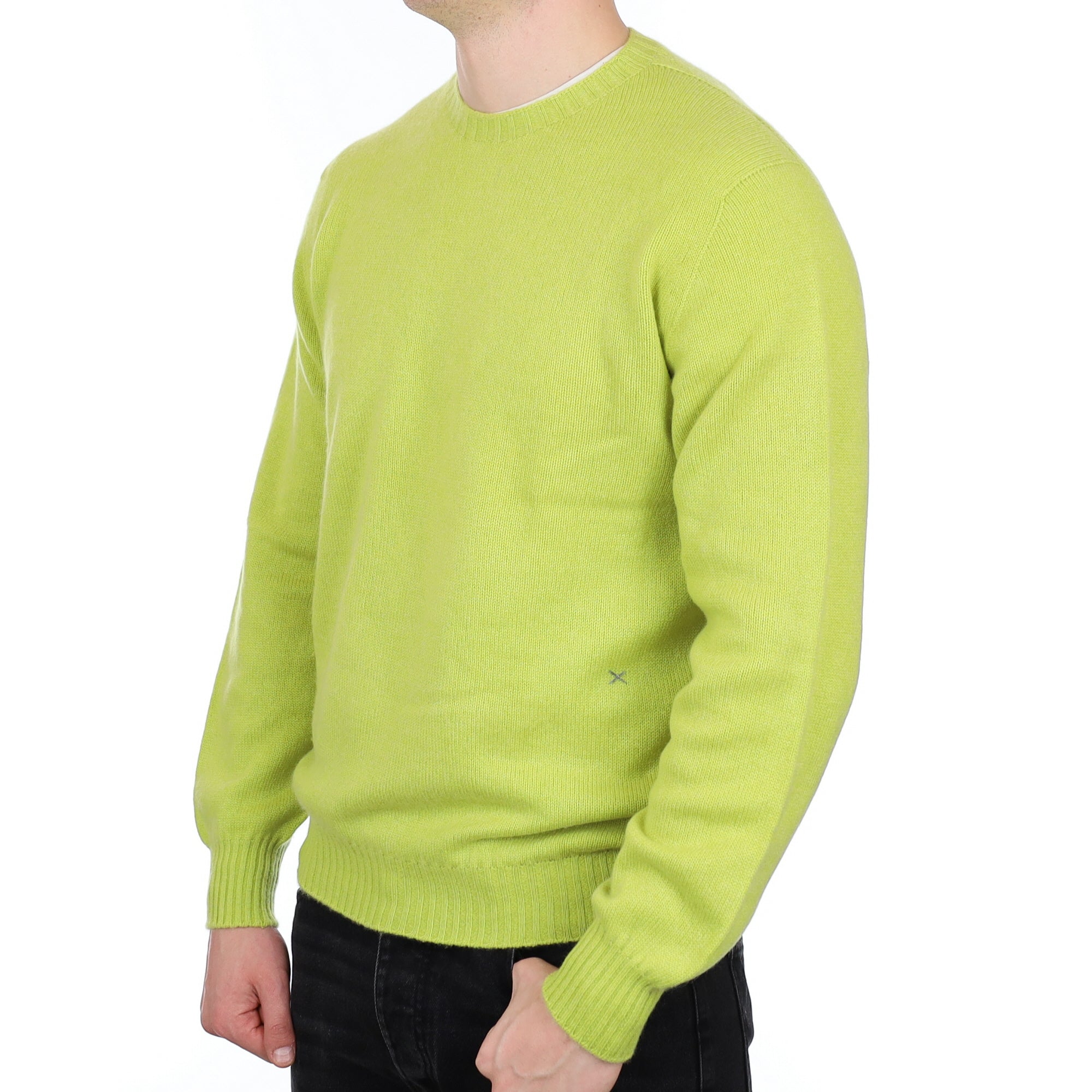 Men's Begg and Co Scottish Lichen Green Cashmere Crew Neck Jumper XL