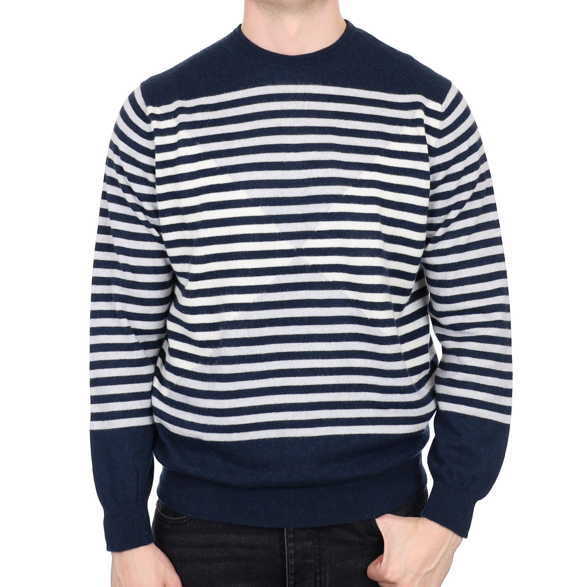 Men's Alex Begg Scottish Navy Striped Cashmere Crew Neck Jumper XL