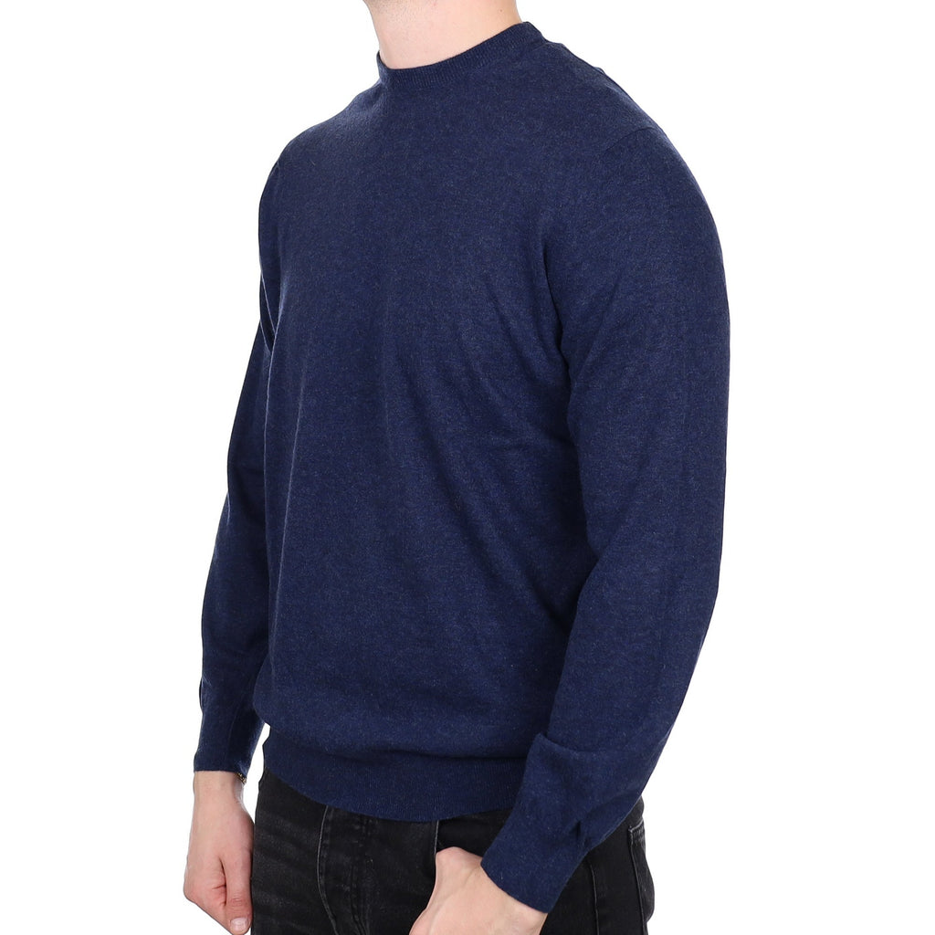 Men's Begg & Co Scottish Navy Blue Marl Cashmere Crew Neck Jumper XL