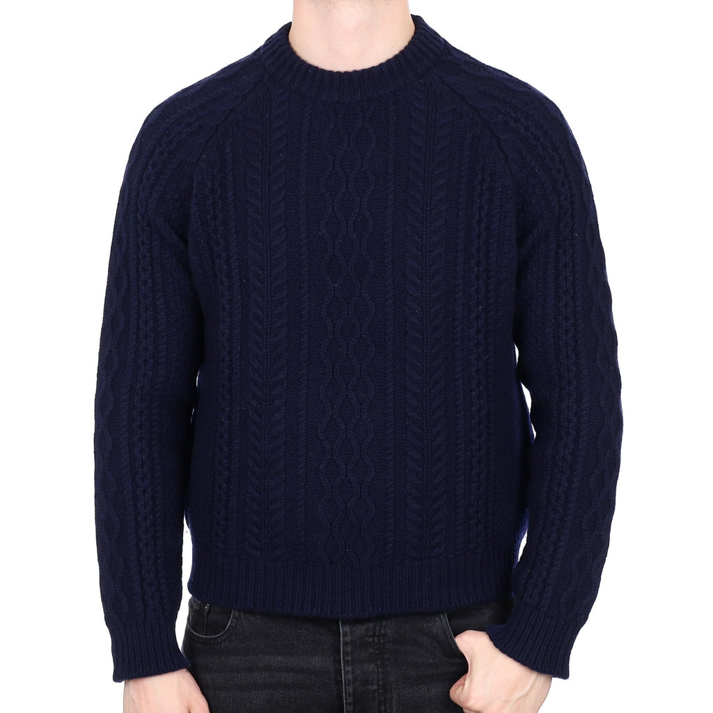 Men's Begg & Co Scottish Navy Cable Knit Cashmere Crew Neck Jumper XL