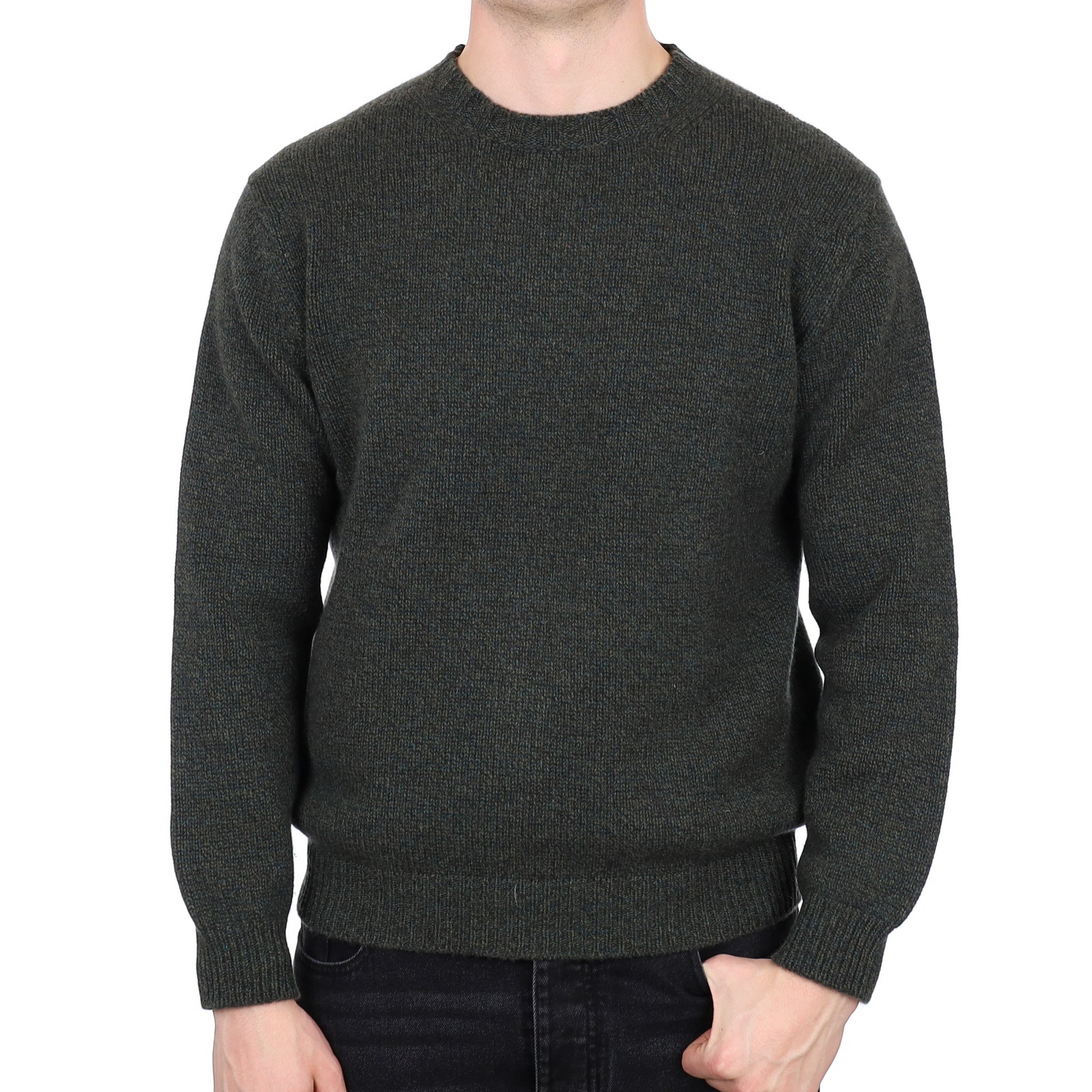 Men's Begg & Co Scottish Green Marl Cashmere Crew Neck Jumper XL