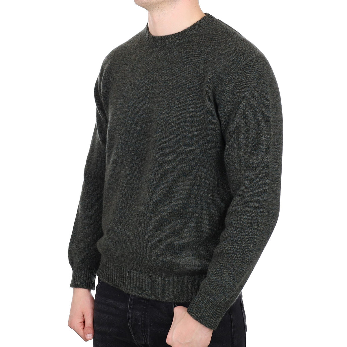 Men's Begg & Co Scottish Green Marl Cashmere Crew Neck Jumper XL