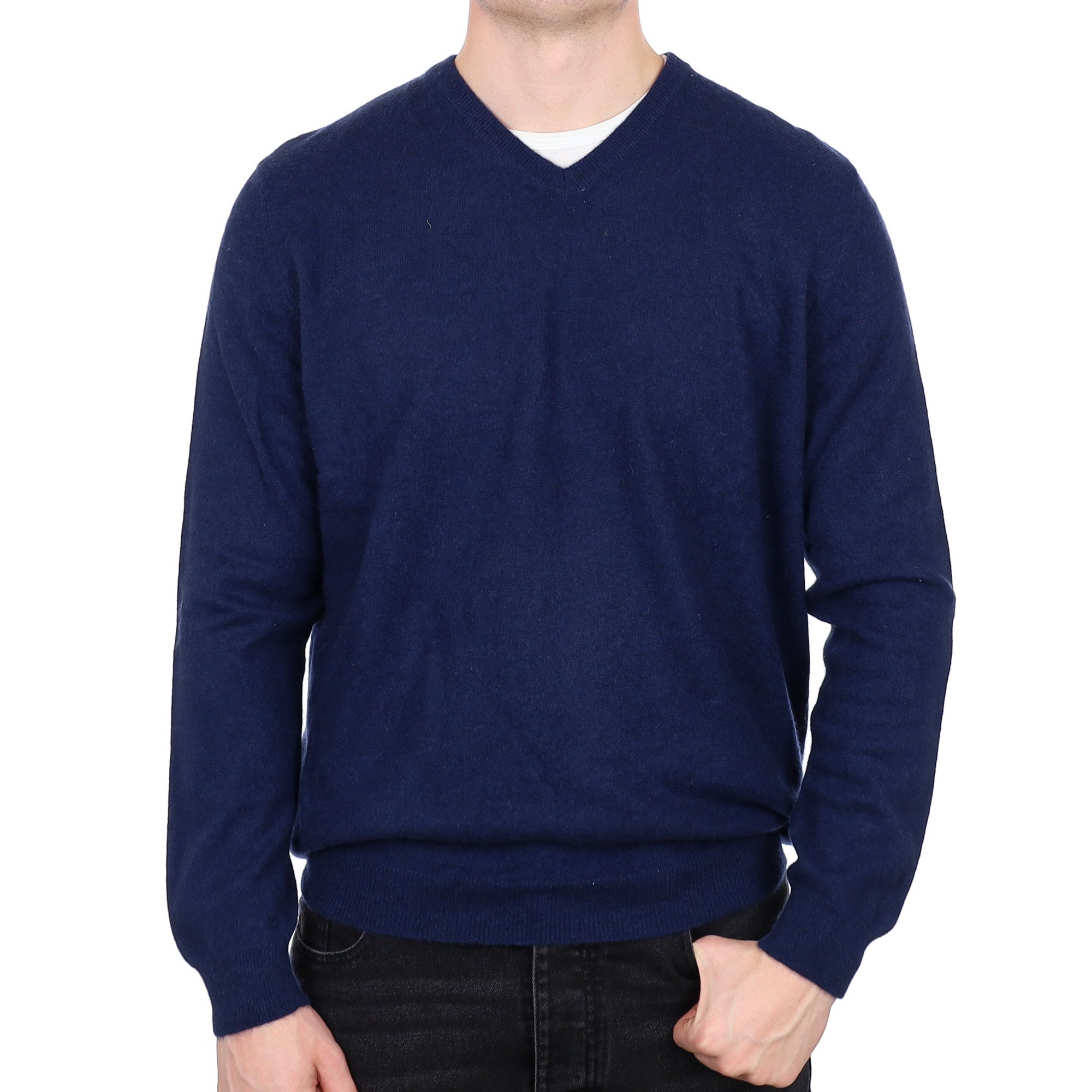 Men's Navy Cashmere V Neck Jumper XXL