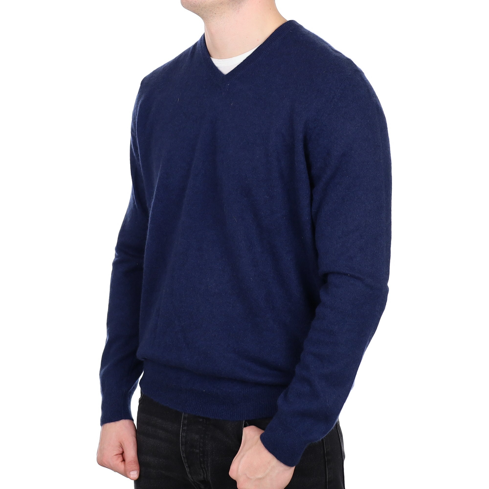 Men's Navy Cashmere V Neck Jumper XXL