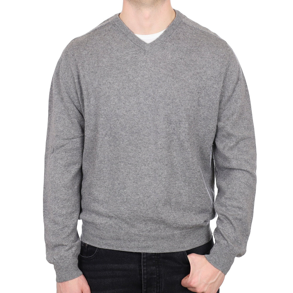 Men's Ash Grey Cashmere V Neck Jumper XXL
