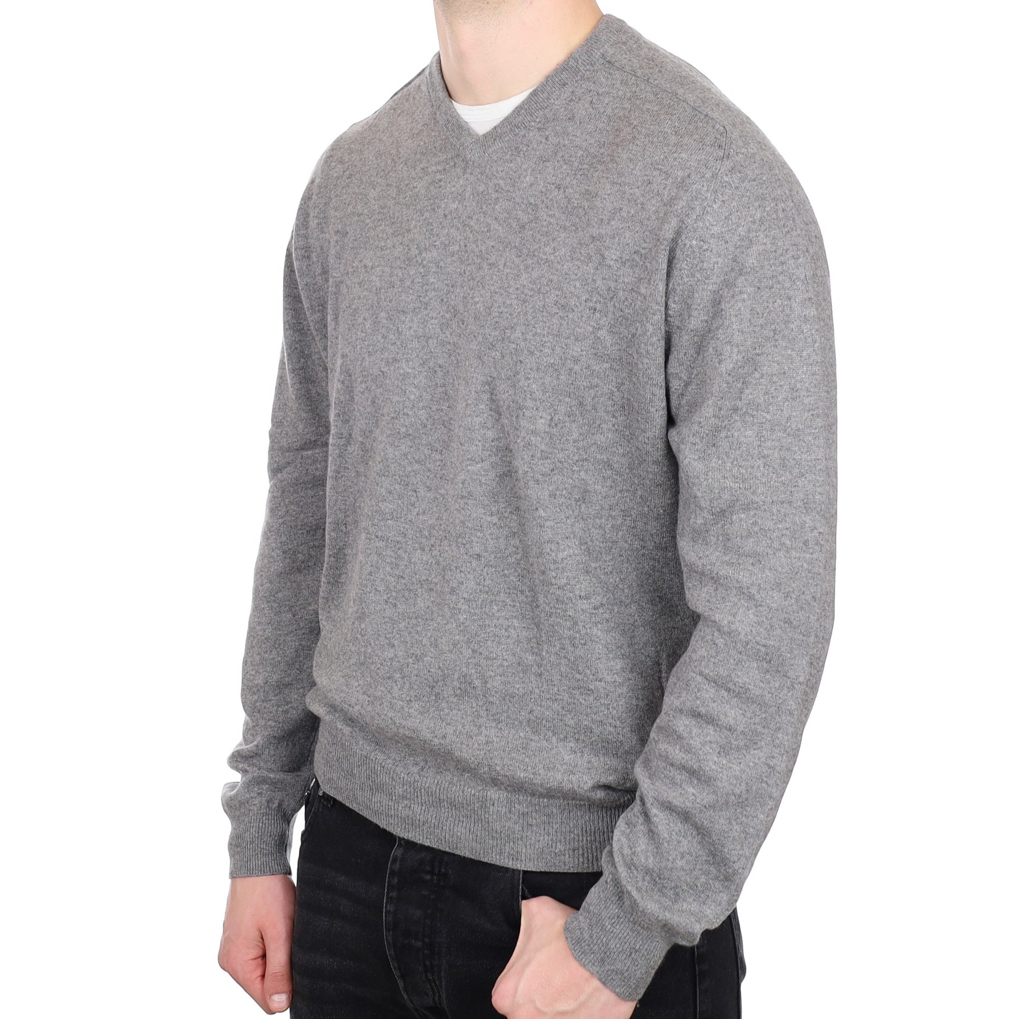 Men's Ash Grey Cashmere V Neck Jumper XXL