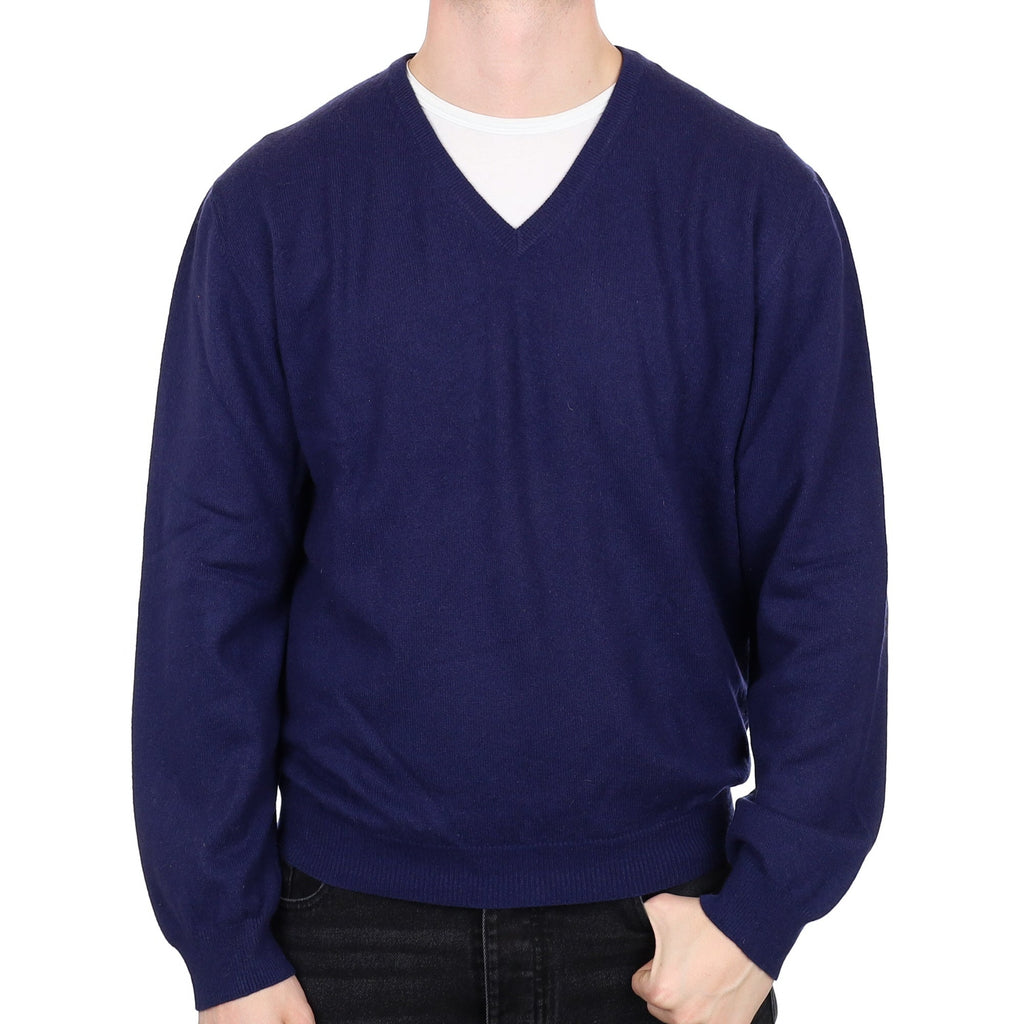Men's French Navy Cashmere V Neck Jumper XXL
