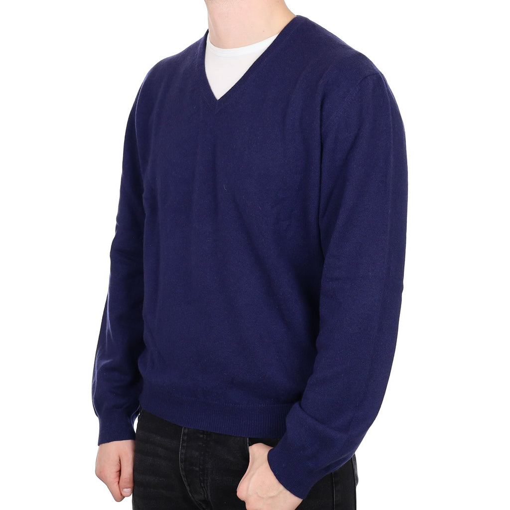 Men's French Navy Cashmere V Neck Jumper XXL
