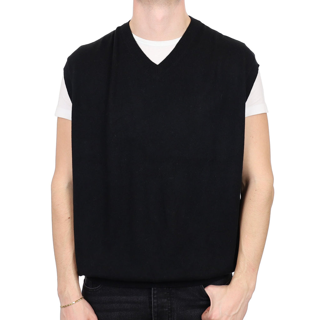 Men's Black Cashmere V Neck Tank Top 3XL