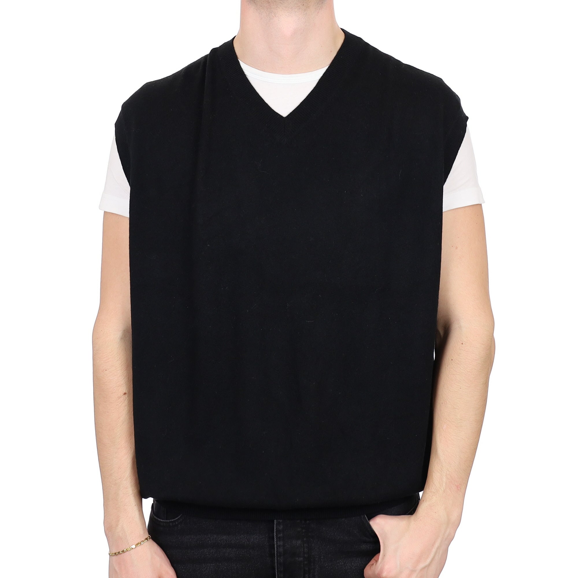 Men's Black Cashmere V Neck Tank Top 3XL