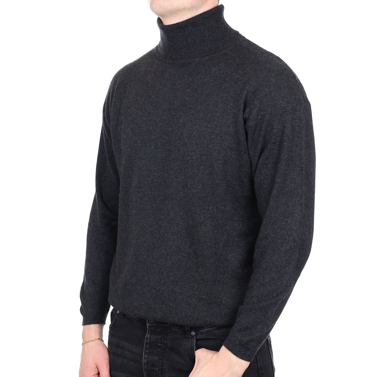 Men's Graphite Grey Cashmere Polo Neck Jumper XXL