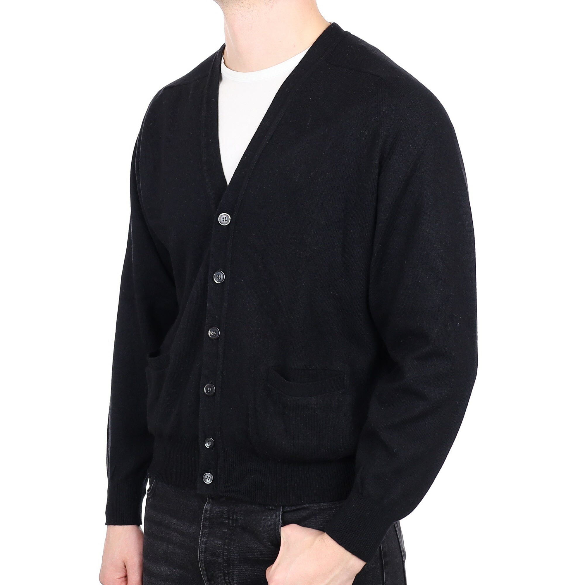 Men's Black Cashmere V Neck Cardigan With Pocket's XL