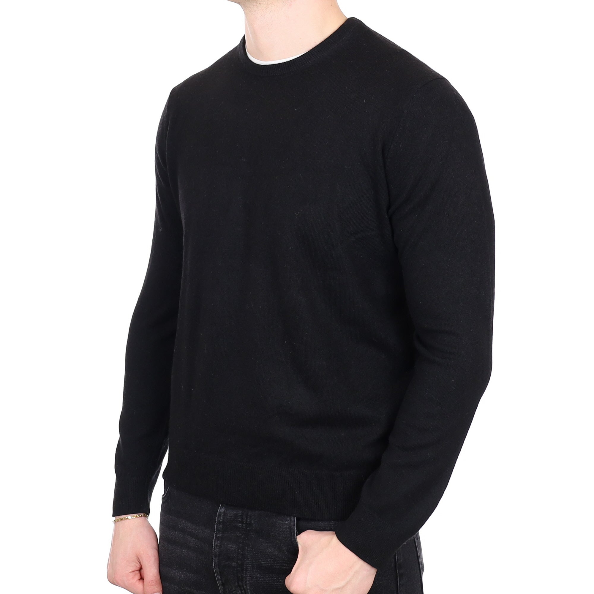 Men's Black Cashmere Crew Neck Jumper XL