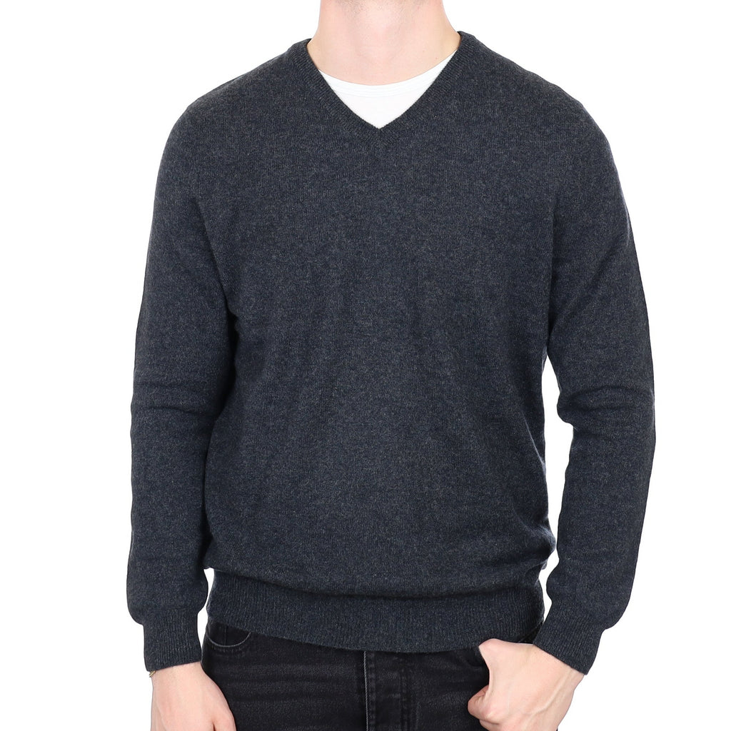 Men's Graphite Grey Cashmere V Neck Jumper XL