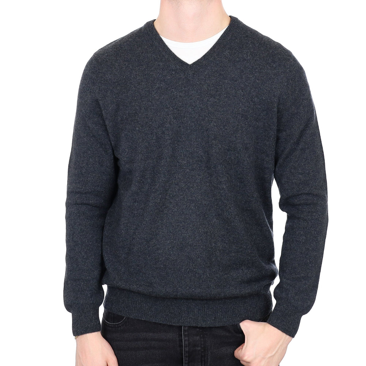 Men's Graphite Grey Cashmere V Neck Jumper XL