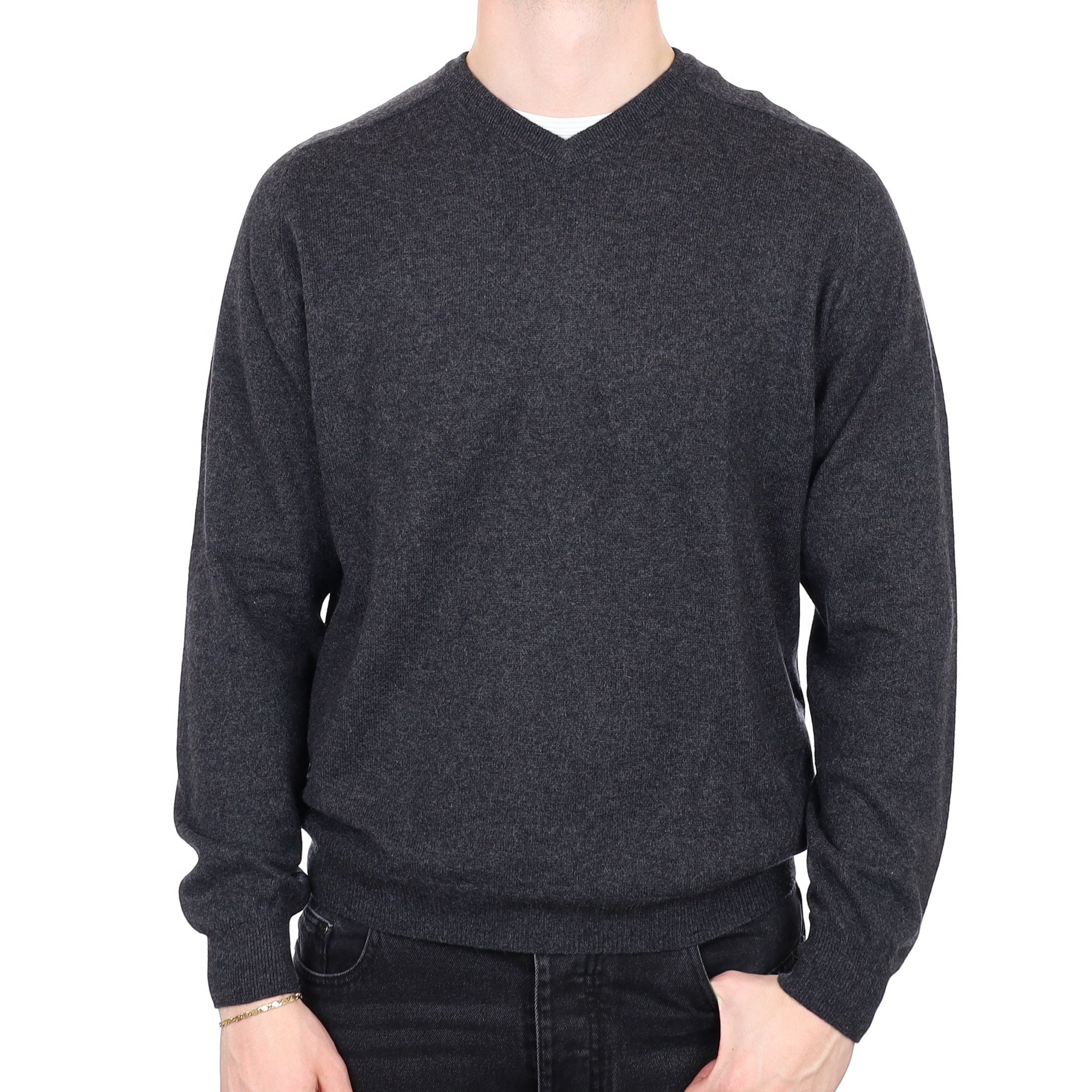 Men's Charcoal Grey Cashmere V Neck Jumper XL